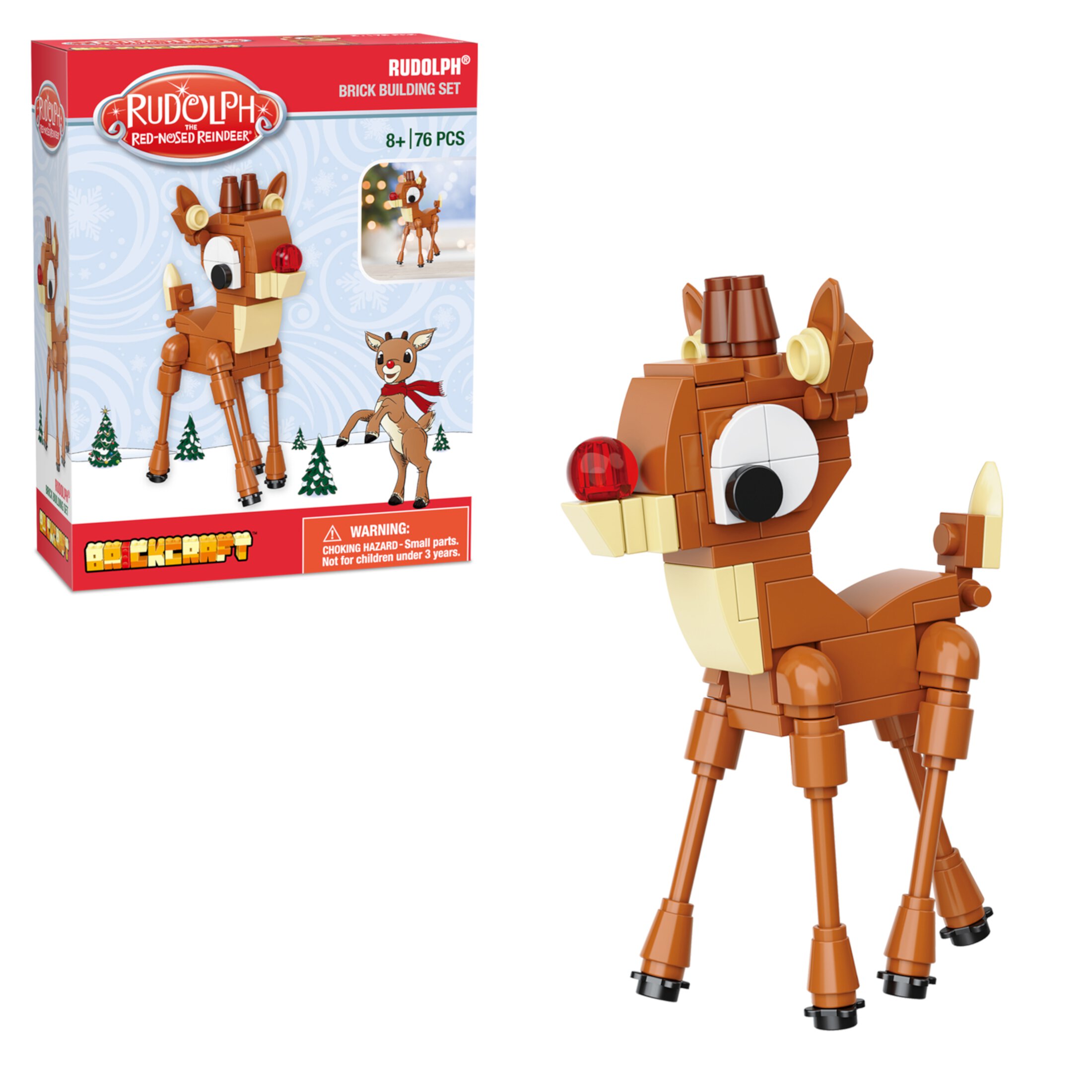 Brickcraft Rudolph Brick Building Kit (76-Plastic Piece Set), Christmas Figure Décor, Holiday Gift Idea for Children, Adults, Friends and Family Brickcraft