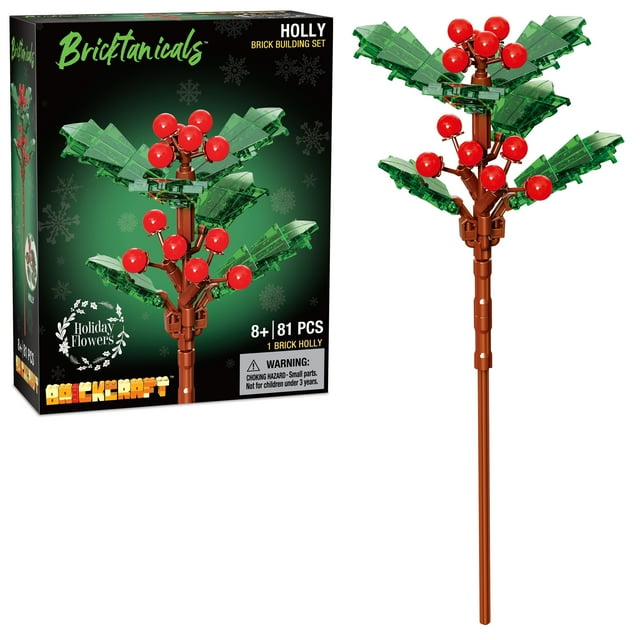 Brickcraft Bricktanicals Holly Brick Building Kit (81-Plastic Piece Set), DIY Building Kit, Christmas Décor, Holiday Gift Idea for Flower Lovers Brickcraft