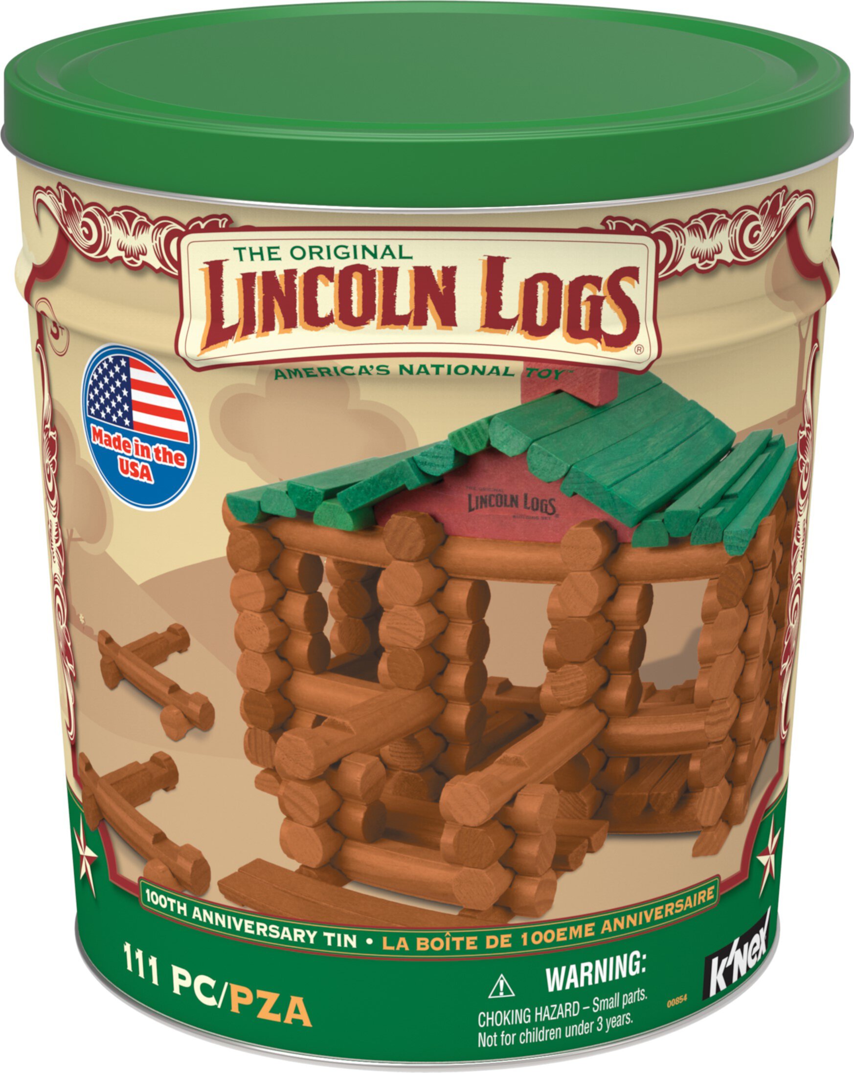 Lincoln Logs Lata Coleccionable de 111 Piezas 100 Aniversario Lincoln Logs