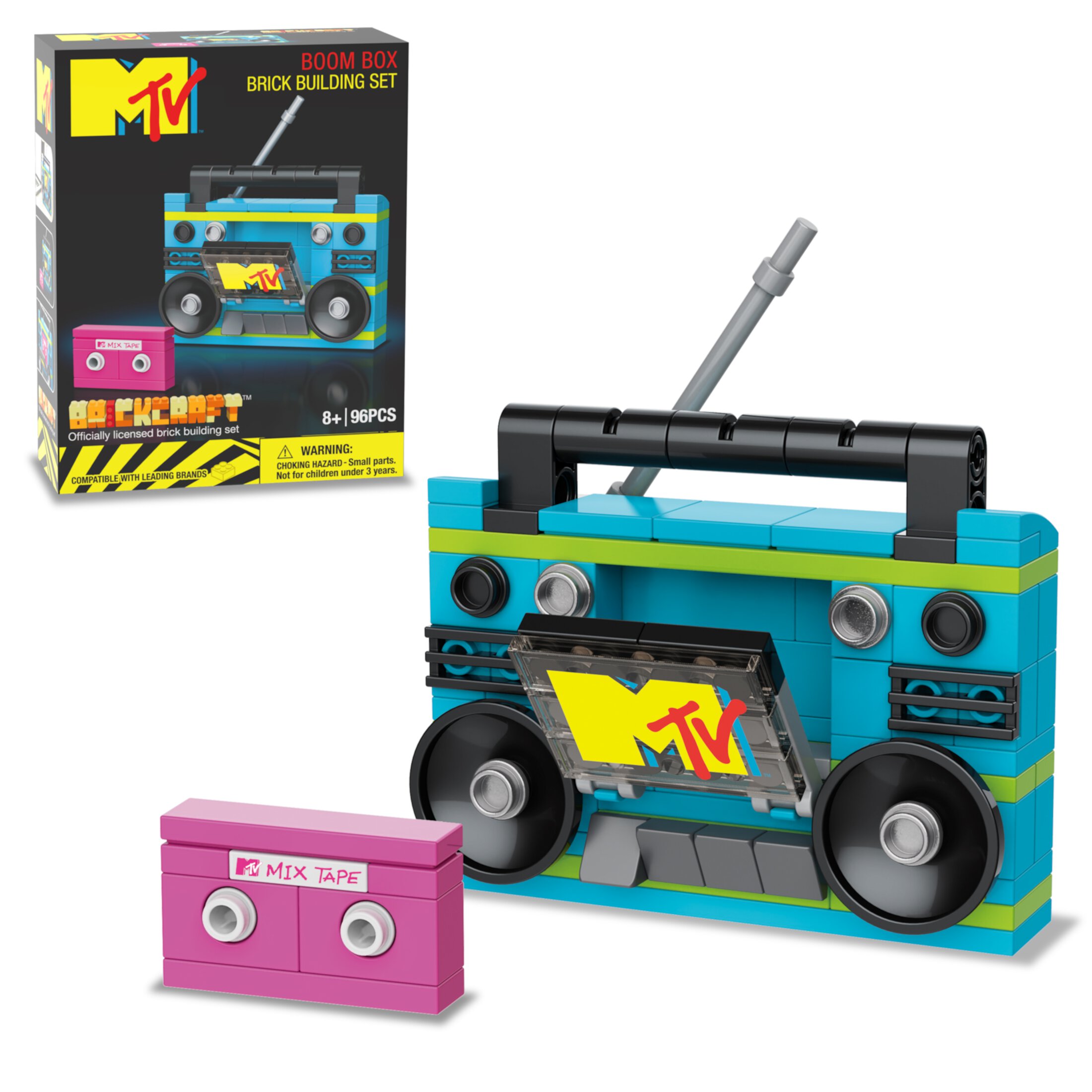 Brickcraft MTV Retro Builds: Blue Boom Box Brick Building Kit (96-Piece Set), Nostalgic Home Décor Display, Creative Building Toy, Unique Collectible Gift Idea for Men or Women Brickcraft