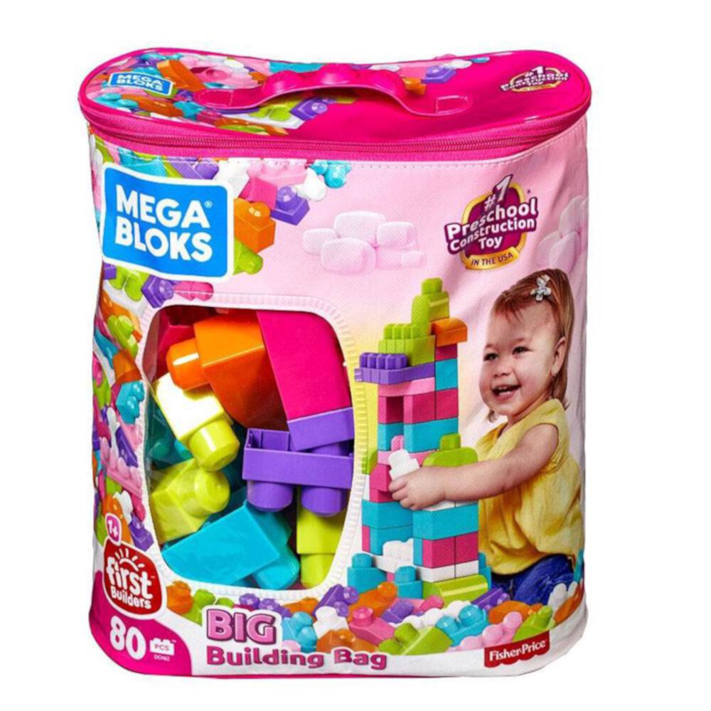 Mega Bloks First Builders Bolsa de Construcción Gran Juego de 80 Piezas (Rosa) - DCH62 Mega Bloks