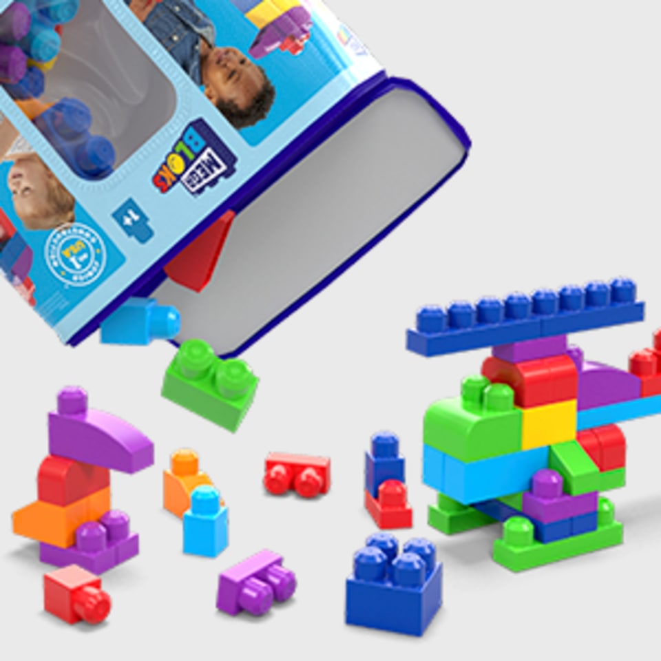 MEGA BLOKS Bloques de Juguete Fisher-Price, Bolsa de Construcción Grande Azul con Almacenamiento (80 Piezas) para Niños Pequeños Mega Bloks