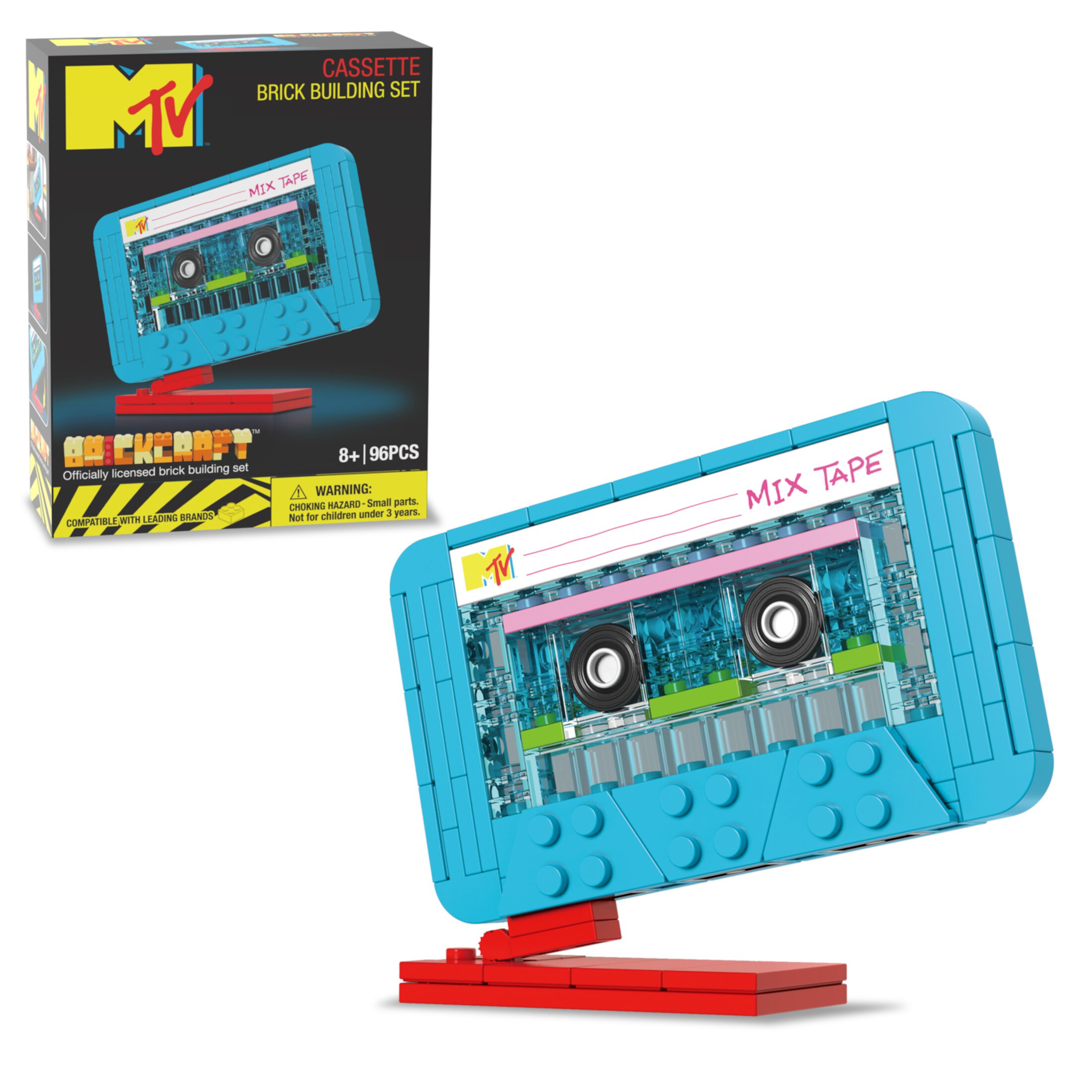 Brickcraft MTV Retro Builds: Cassette Brick Building Kit (96-Piece Set), Nostalgic Home Décor Display, Creative Building Toy, Unique Collectible Gift Idea for Men or Women Brickcraft