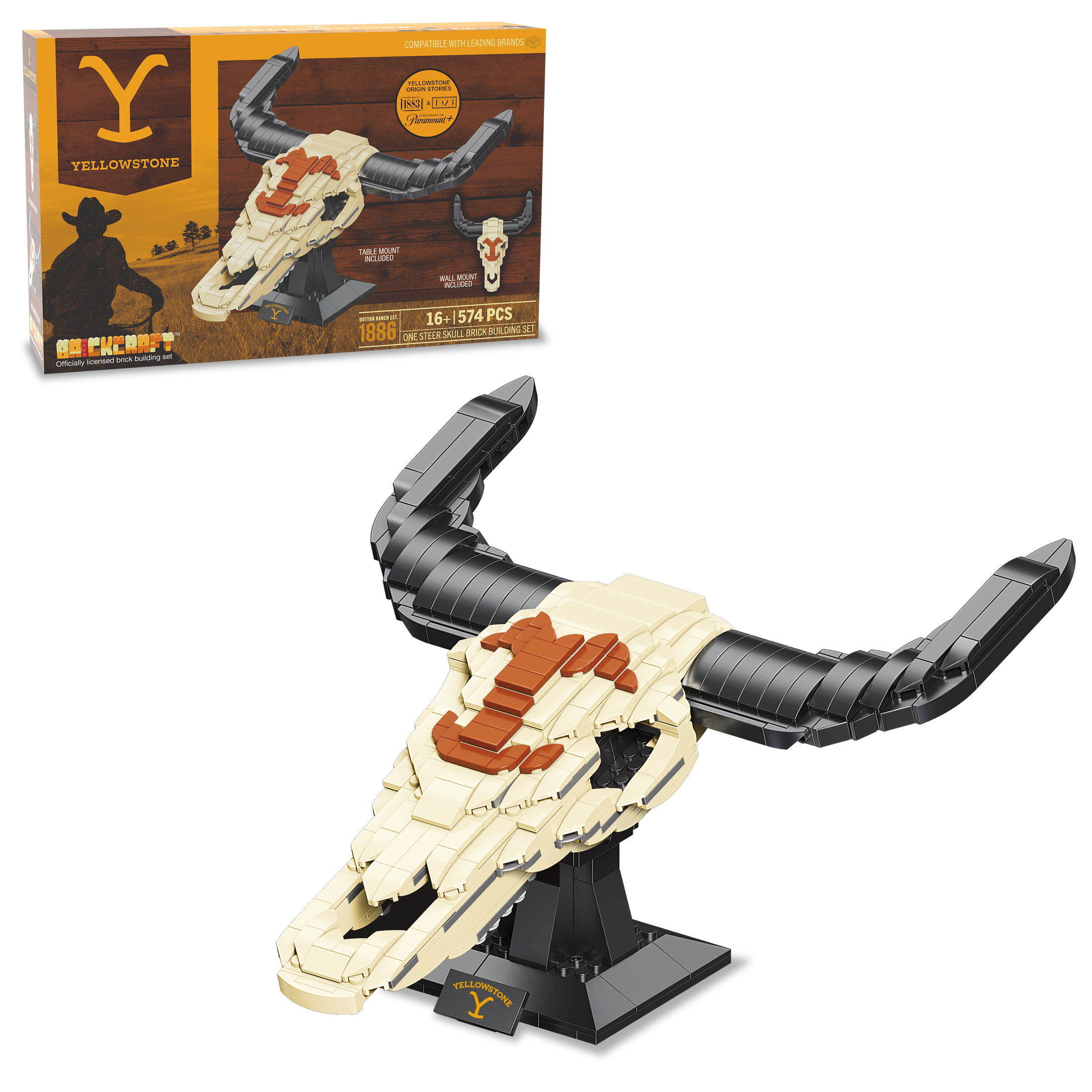 Brickcraft Yellowstone Steer Skull Building Kit (574-Piece Set), Rustic Ranch Décor Display, Cow Skull Model Creative Building Set, Western Home Decoration, Plastic Building Blocks Brickcraft