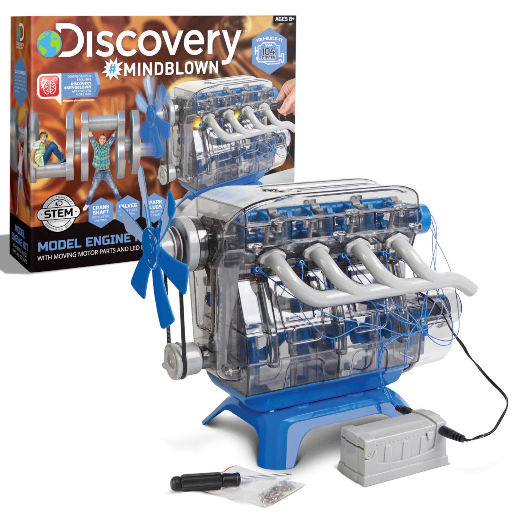 Discovery #Mindblown Model Engine Kit for Children, with Moving Motor Parts and LED Lights Discovery #MINDBLOWN