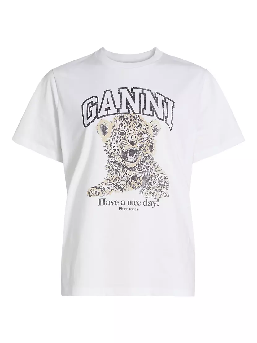 Женская Футболка GANNI Leopard Logo Crewneck GANNI