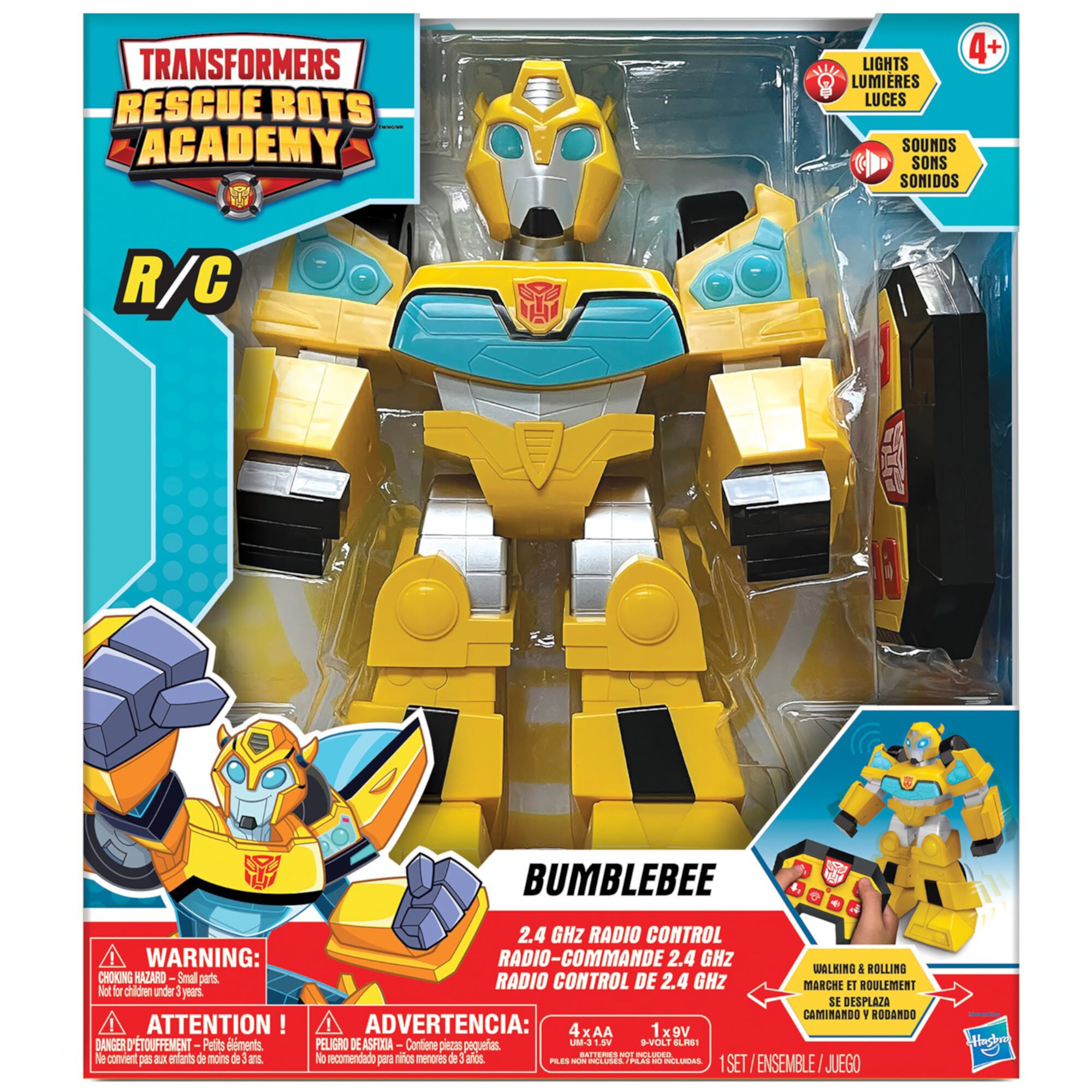 Hasbro: Transformers Rescue Bots Academy: Bumblebee RC Robot - 12" Transformador de Marcha, Luces y Sonidos, Radio Controlado, Función Completa, 2.4 GHz Transformers