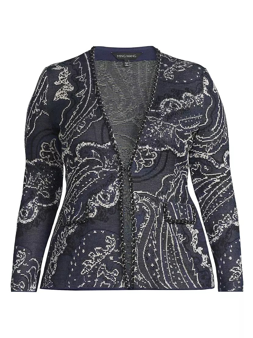 Женский Блейзер Ming Wang Plus Paisley Knit V-Neck Ming Wang