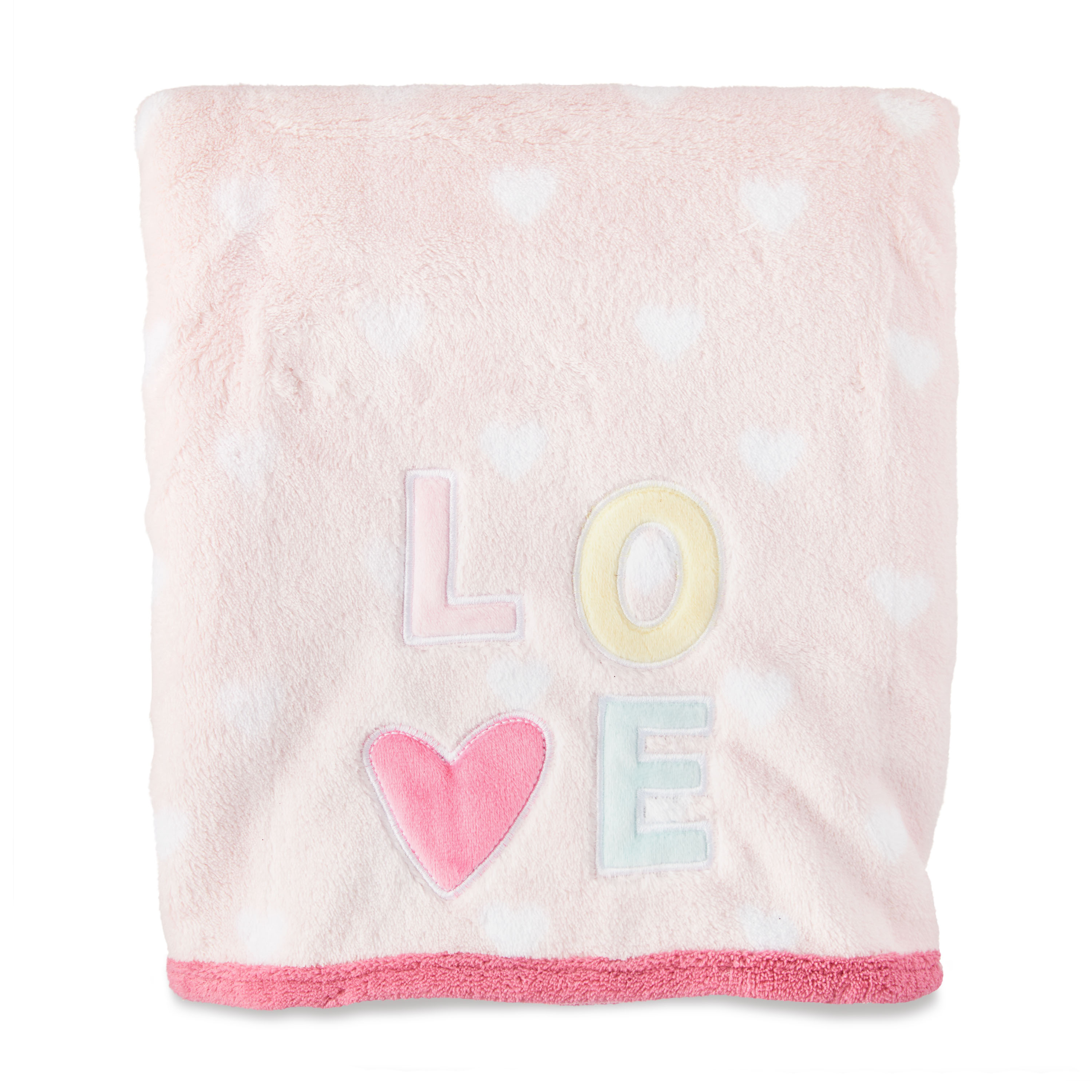 Parent's Choice Pink & White Love Appliqued Plush Baby Blanket, Infant Girl, 30" x 40" Parent's Choice