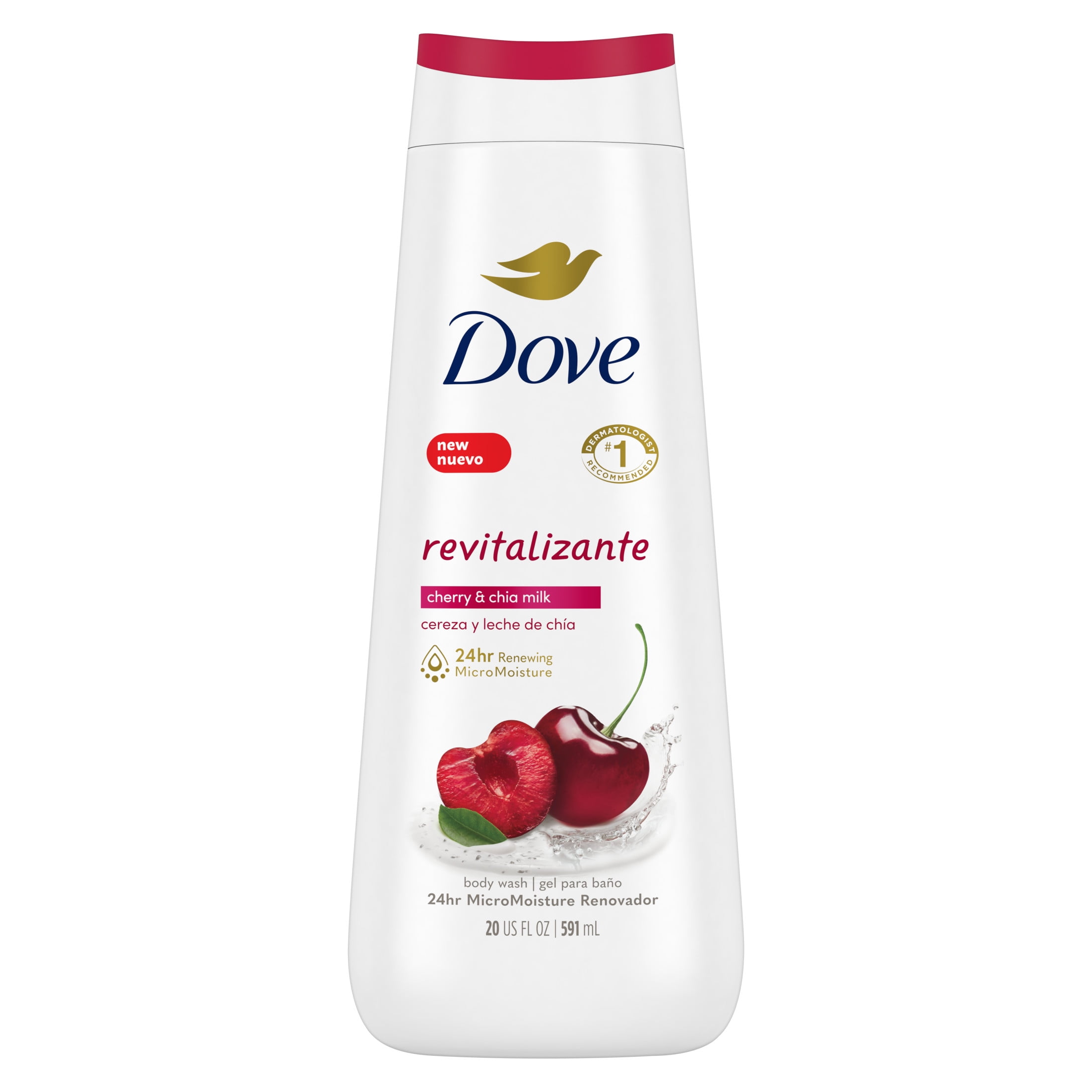 Dove Revitalizante Long Lasting Gentle Women's Body Wash, Cherry and Chia Milk, 20 fl oz Dove