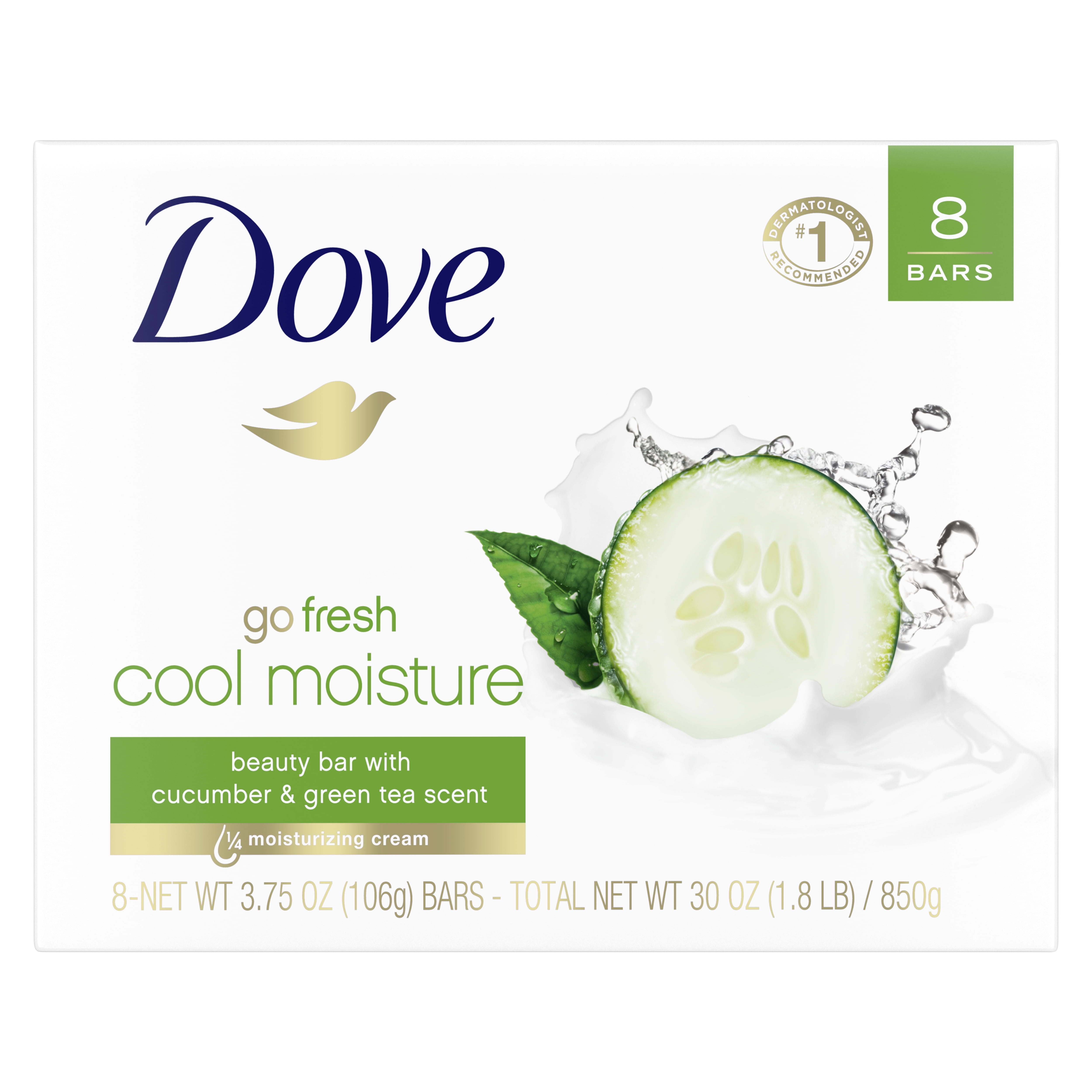 Dove Cool Moisturizing Women's Beauty Bar Soap, Cucumber & Green Tea, 3.75 oz (8 Bars) Dove