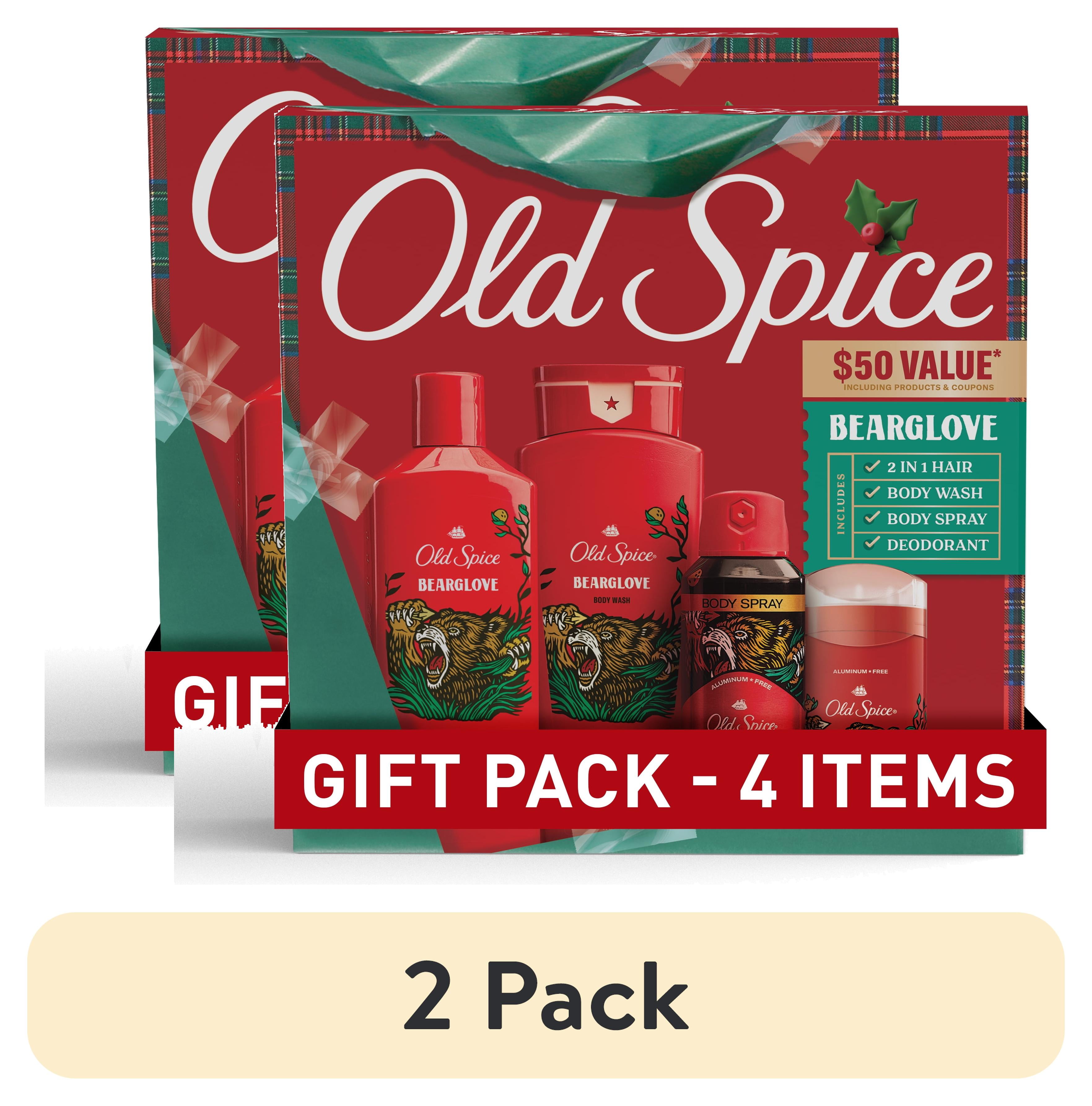 (2 pack) Old Spice Bearglove Holiday Pack, Body Wash, Deodorant, Body Spray & 2in1 Shampoo and Conditioner Old Spice