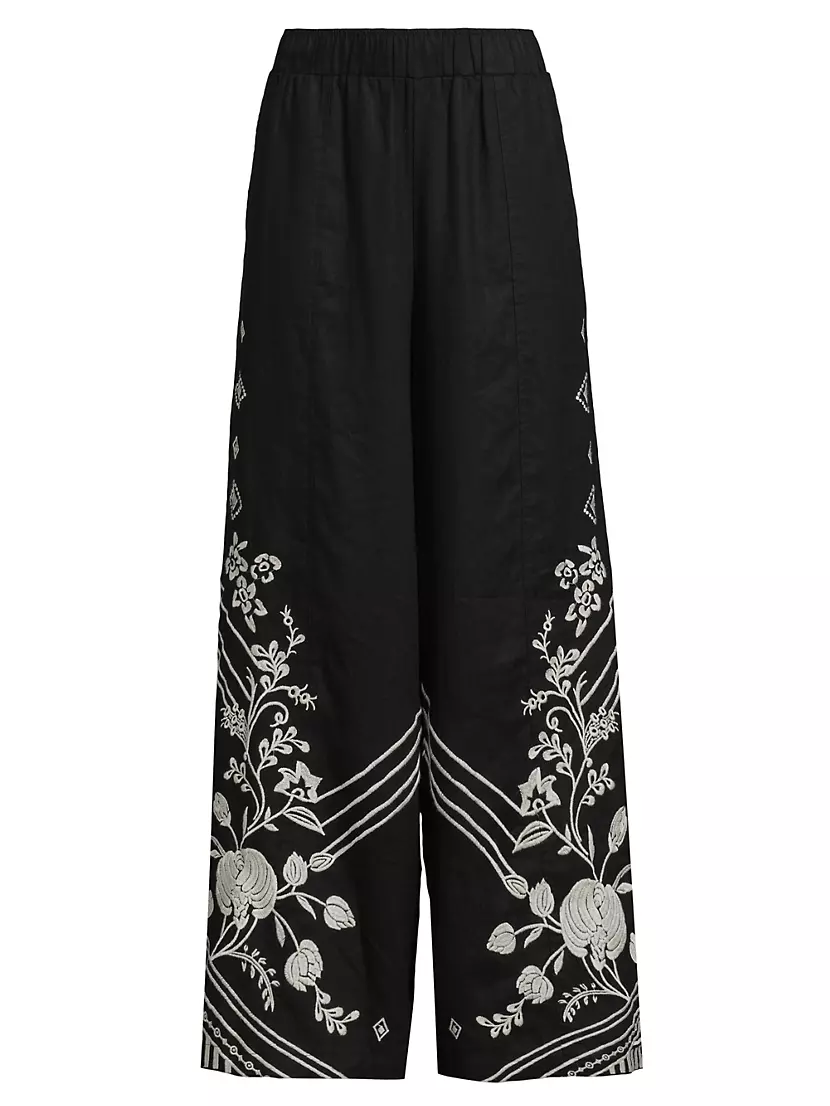 Seamed Embroidered Linen Pants Johnny Was