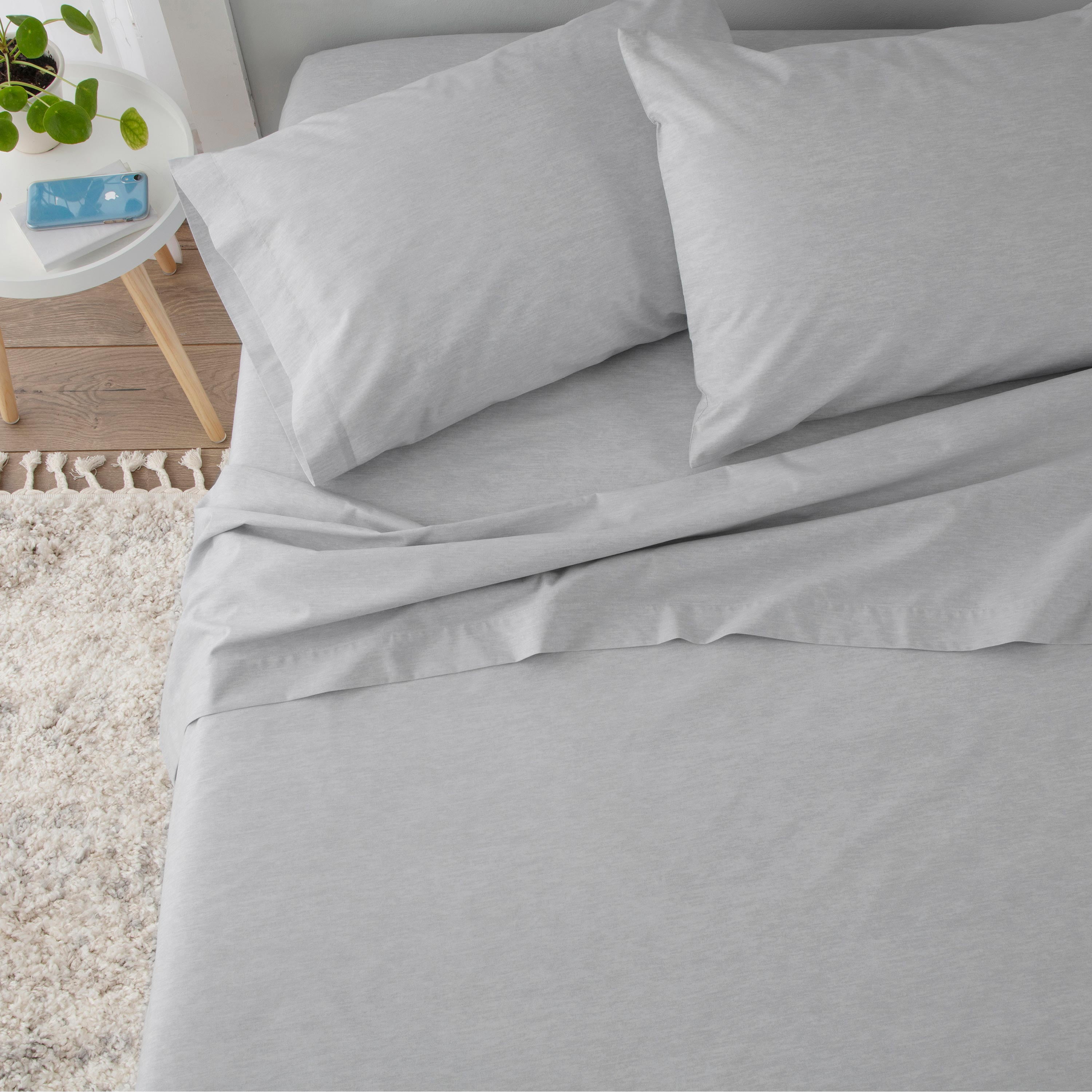 Martex 225 Thread Count Cotton Rich Full Sheet Set - Soft, Durable, Wrinkle Resistant (3pc), Grey Martex