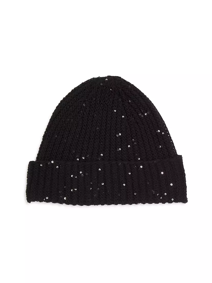 Sequin-Embellished Wool Knit Beanie Eileen Fisher