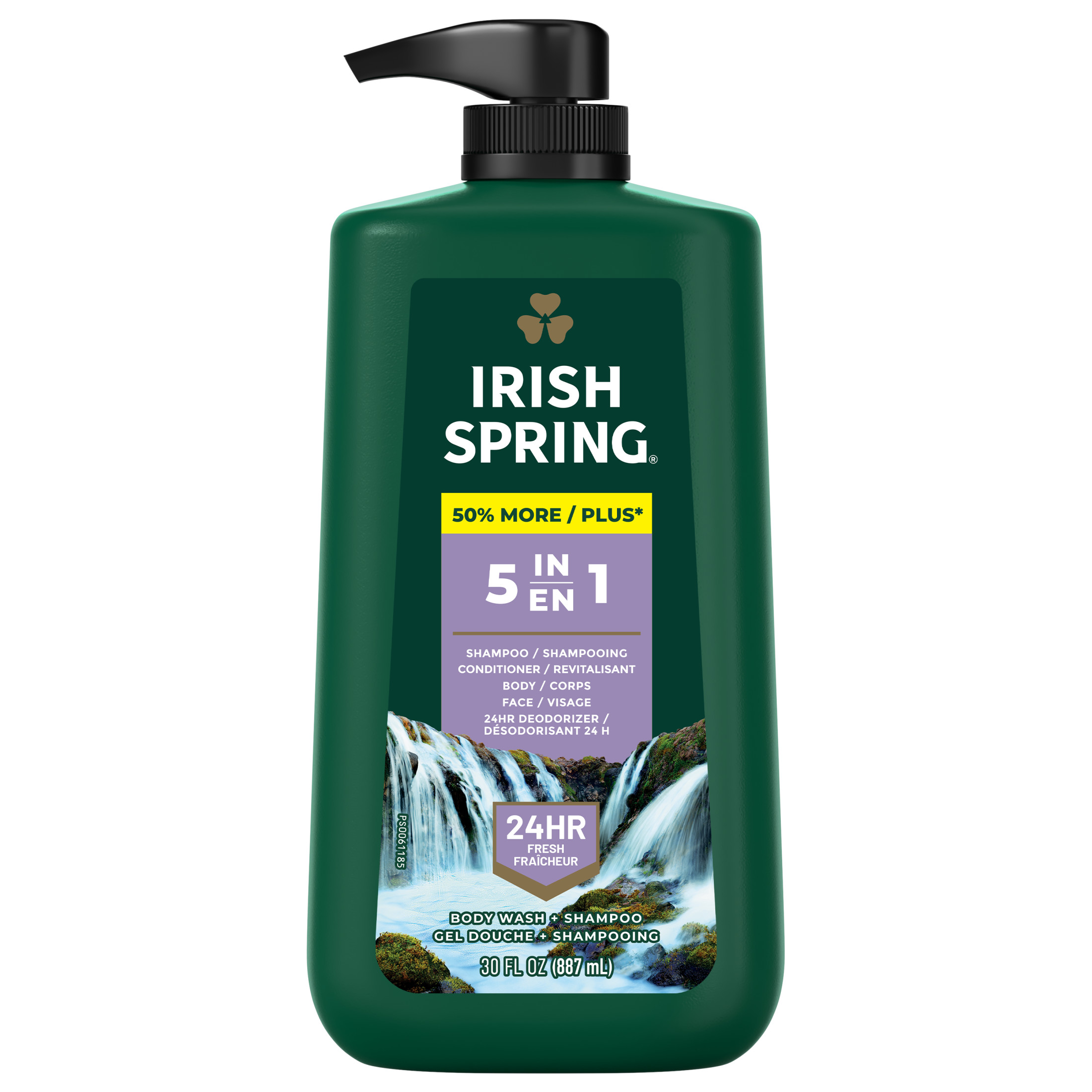 Irish Spring 5 in 1 Body Wash for Men, Men's Body Wash, Feel Fresh All Day, 30 Oz Pump Bottle Irish Spring