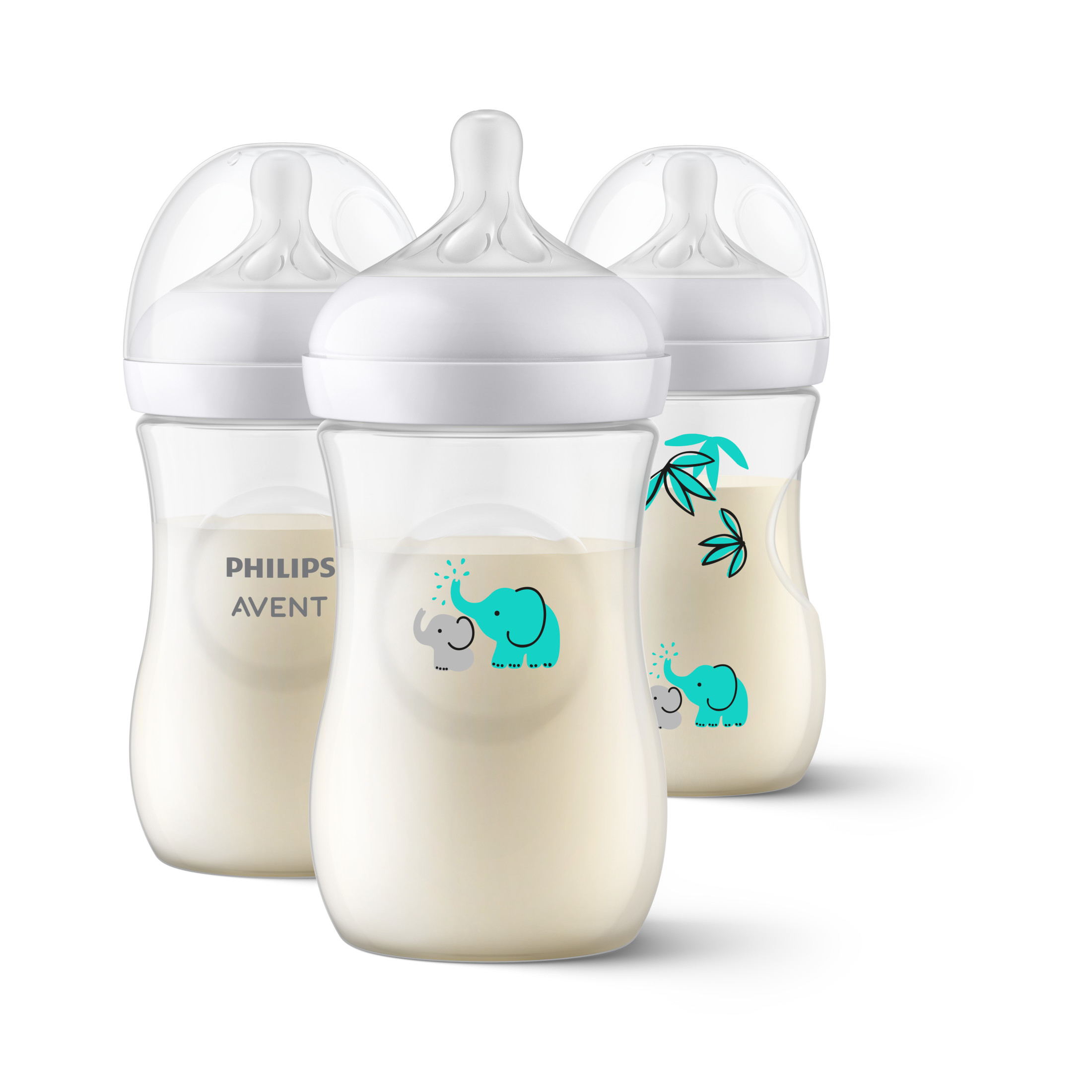 Philips Avent Natural Baby Bottle with Natural Response Nipple, with Teal Elephant Design, 9oz, 3pk, SCY903/69 Philips Avent