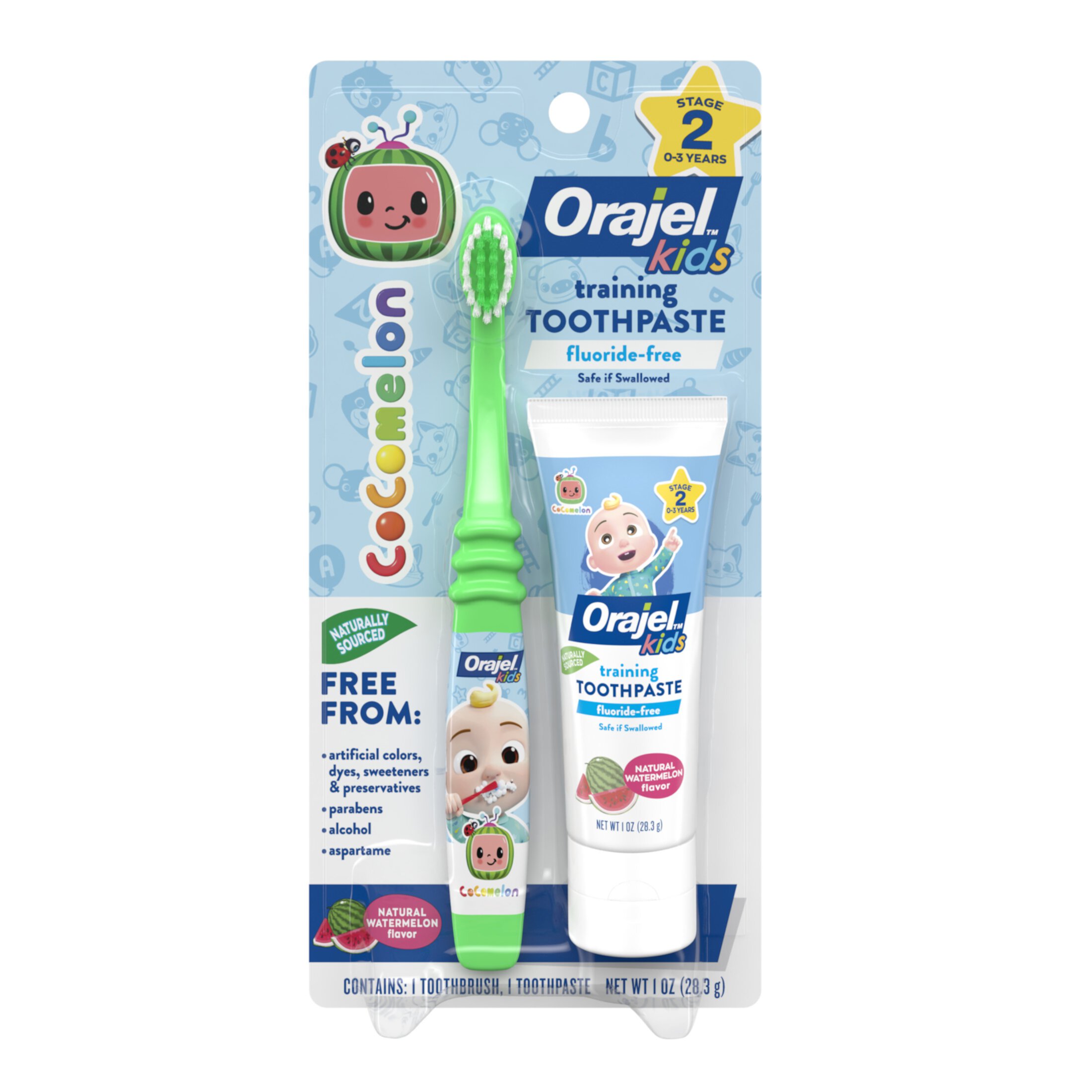 Orajel Kids CoComelon Toothbrush & Training Toothpaste Fluoride-Free Watermelon Flavor, 1 oz Orajel