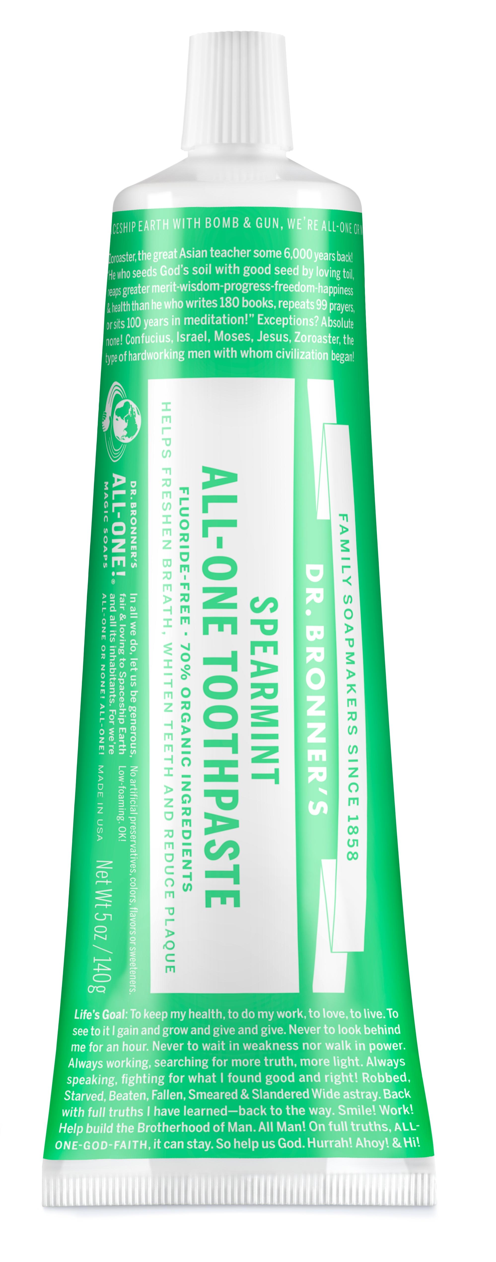 Dr. Bronner's Toothpaste - Spearmint - 5oz - Whitening, Natural & 70% Organic - Adults, Teens Children 3 and Above Dr. Bronner's