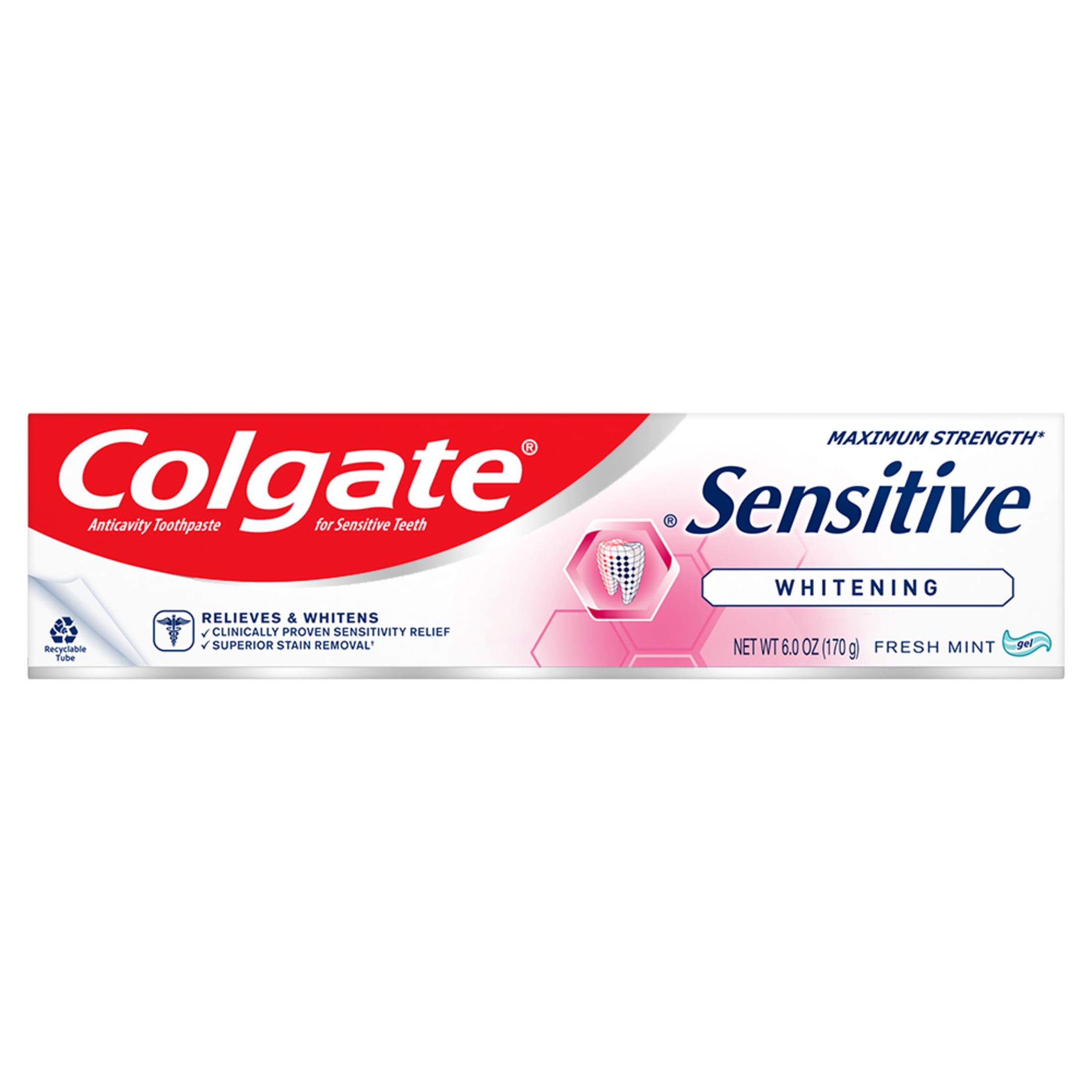 Colgate Sensitive Toothpaste, Whitening - Fresh Mint Gel Formula (6 ounce, Pack of 2) Colgate