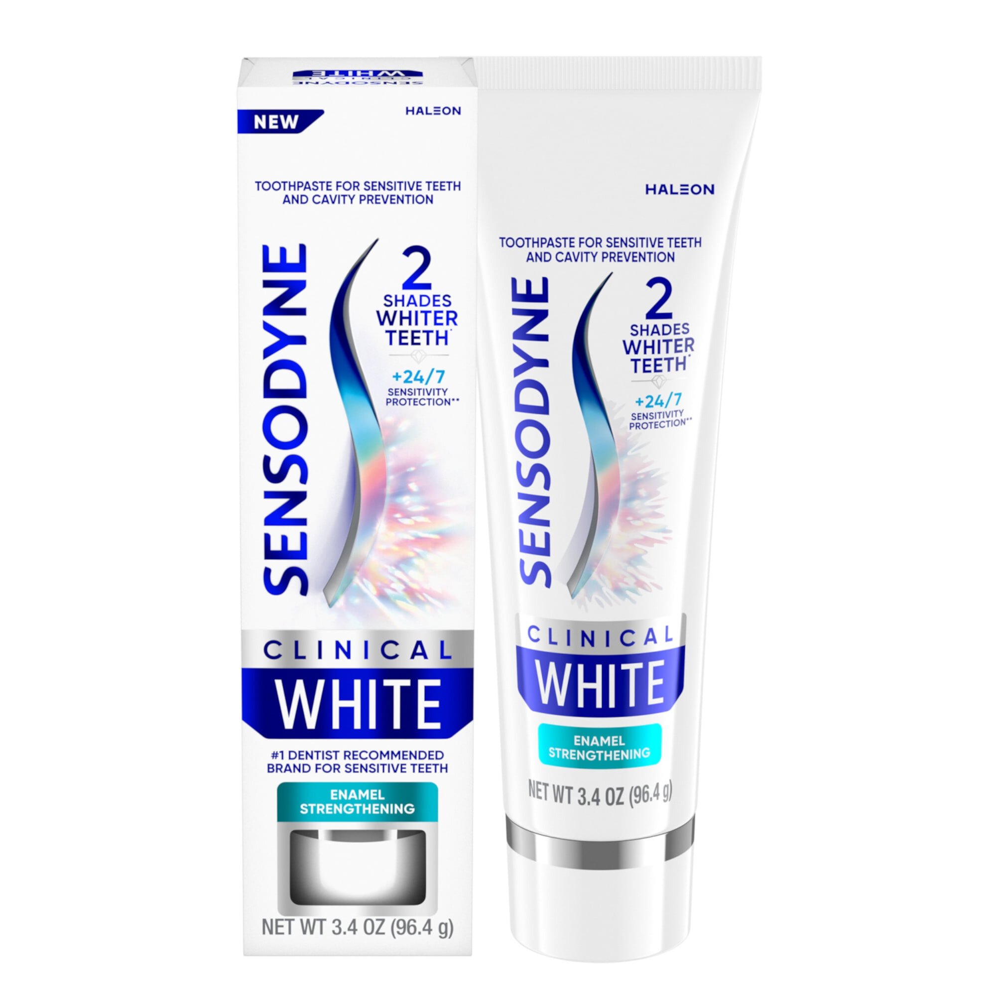 Sensodyne Clinical White Toothpaste Clinically Proven Whitening for Sensitive Teeth, Mint Flavor, Enamel Strengthening, 3.4 Oz, for Adults Sensodyne