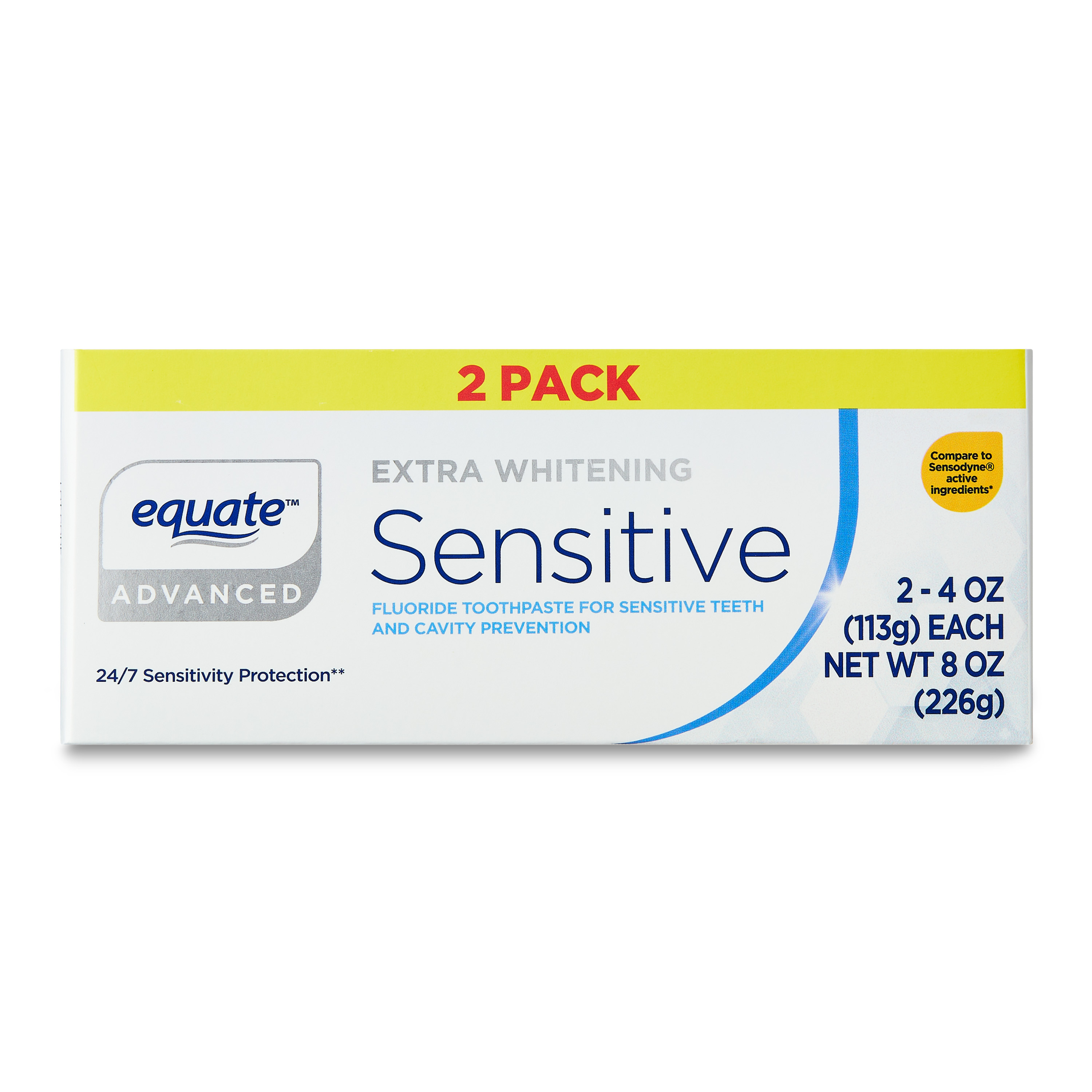 (2 Pack) Equate Maximum Strength Sensitive Extra Whitening Toothpaste with Fluoride, 4 oz Equate