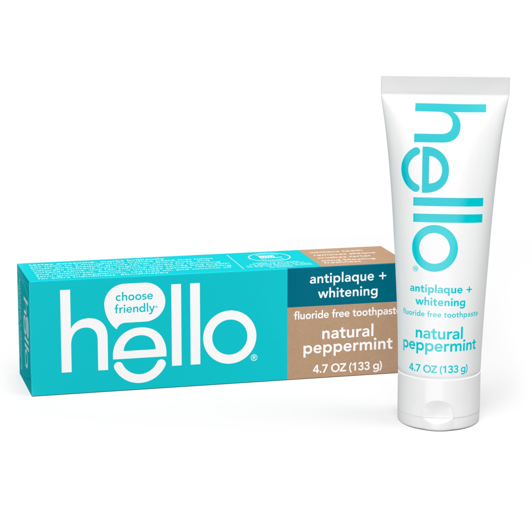 hello Antiplaque + Whitening Fluoride Free Toothpaste, Tea Tree + Coconut Oil, Vegan & SLS Free Hello