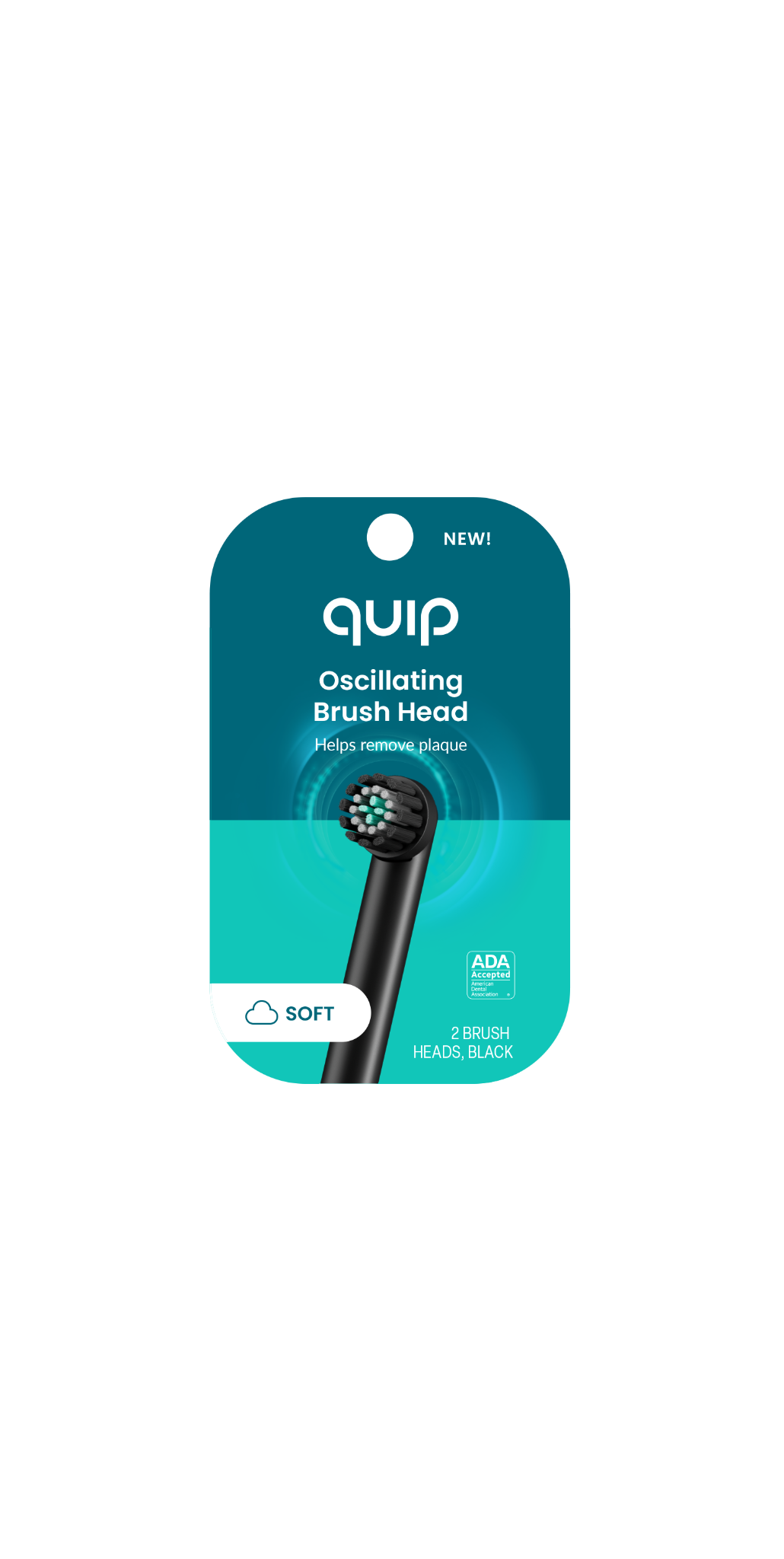 Quip 360 Oscillating Electric Toothbrush Head, Adult Compact Head Refill, Black, 2 Pack Quip