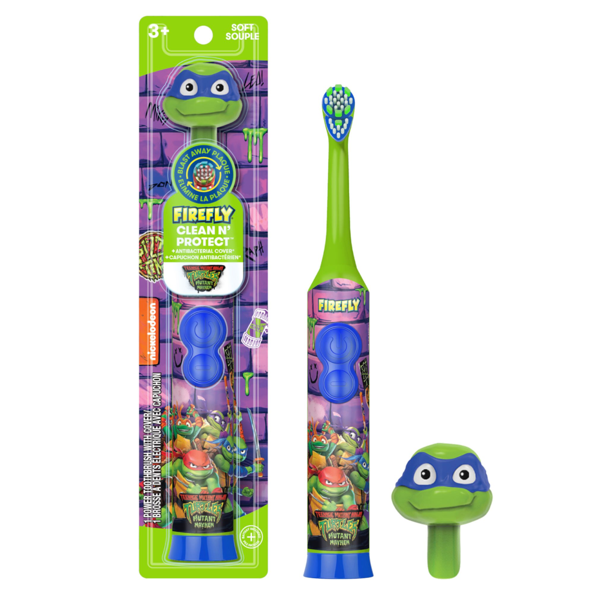 Firefly Clean N' Protect Teenage Mutant Ninja Turtles Power Kids Toothbrush, 3D Cover, Soft, 3+ Firefly