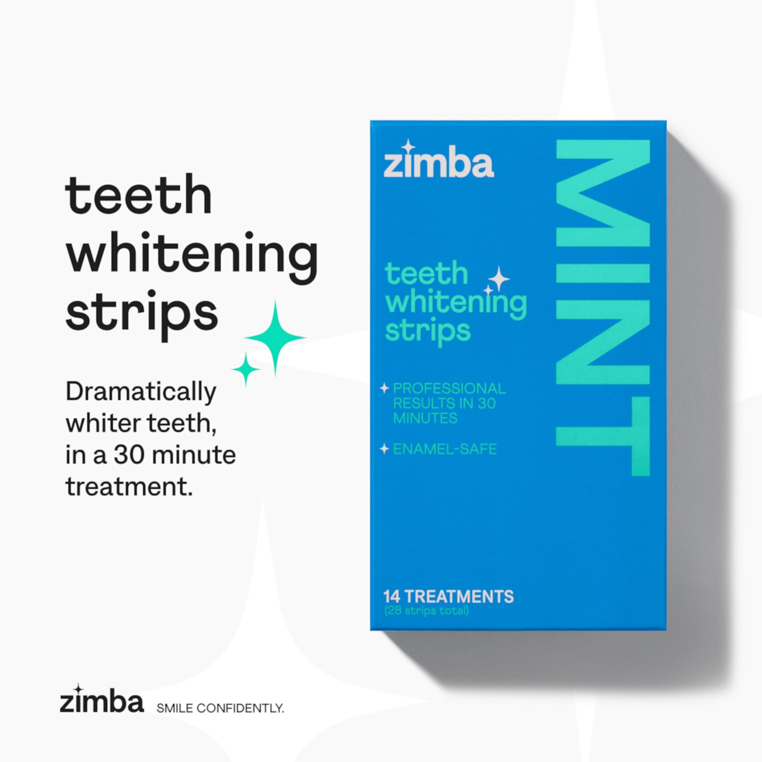 Zimba Teeth Whitening Strips, Enamel Safe Vegan Teeth Whitener, 28 Strips, 14 Treatments, Mint Zimba