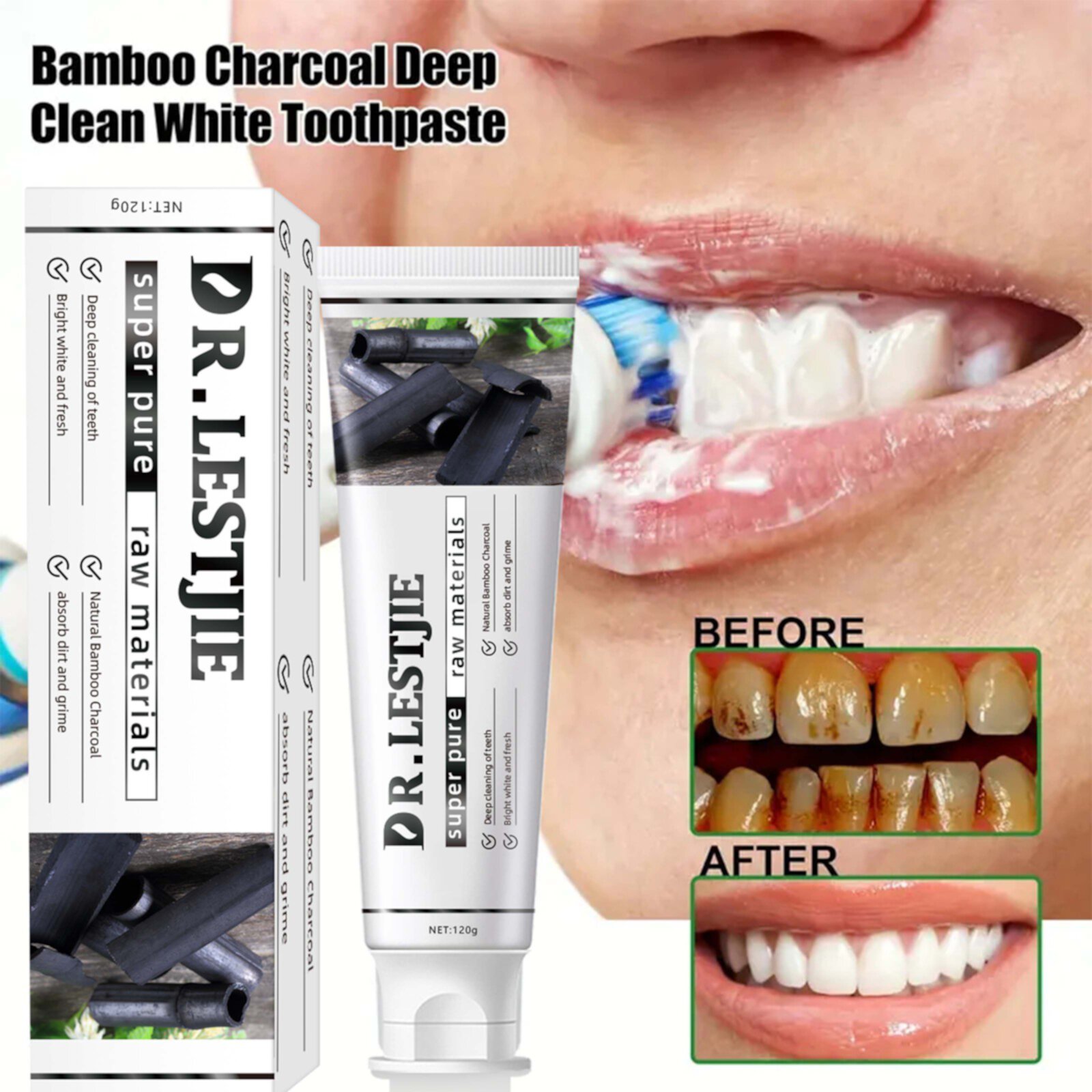 Dreparja Holiday Deals Bambooes Charcoal Toothpaste Clean White Toothpaste Activated Charcoal Toothpaste For Teeth Whitening Activated Charcoal Charcoal Toothpast 120g Dreparja