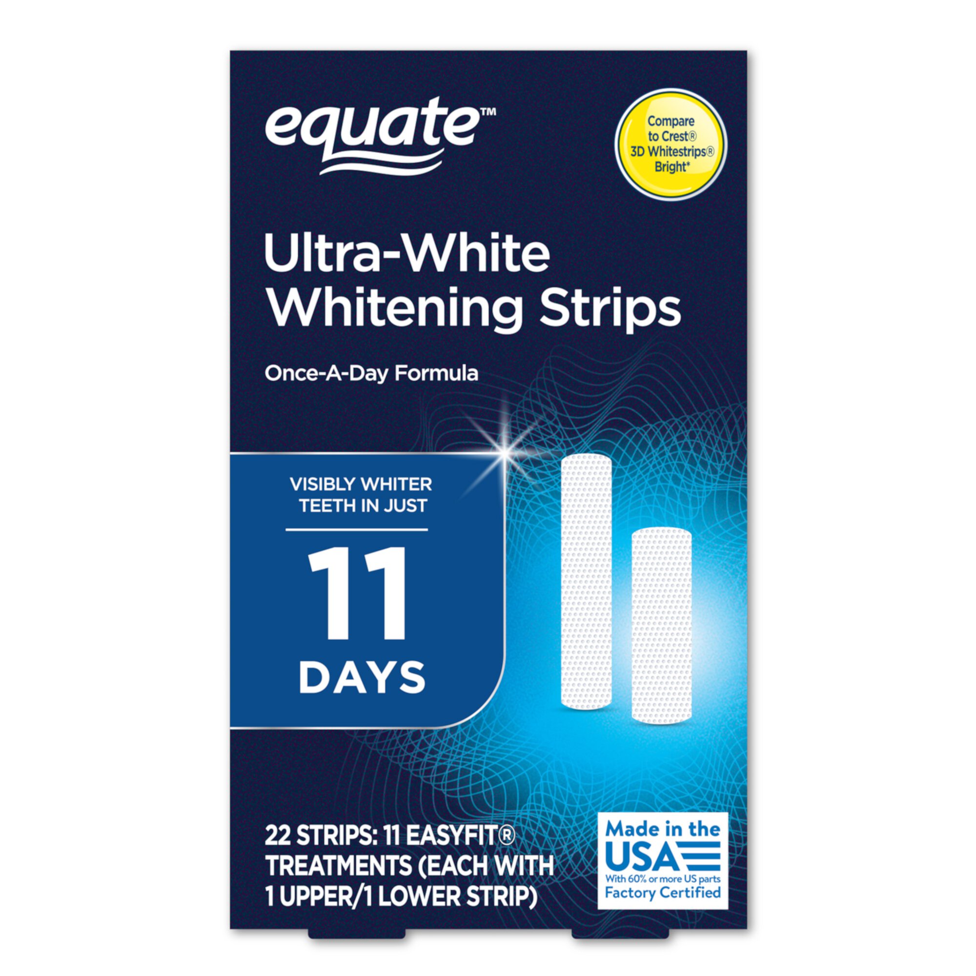 Equate Ultra-White Whitening Strips, 11 Easyfit Treatments, 20 Whitening Strips, Enamel-Safe Equate