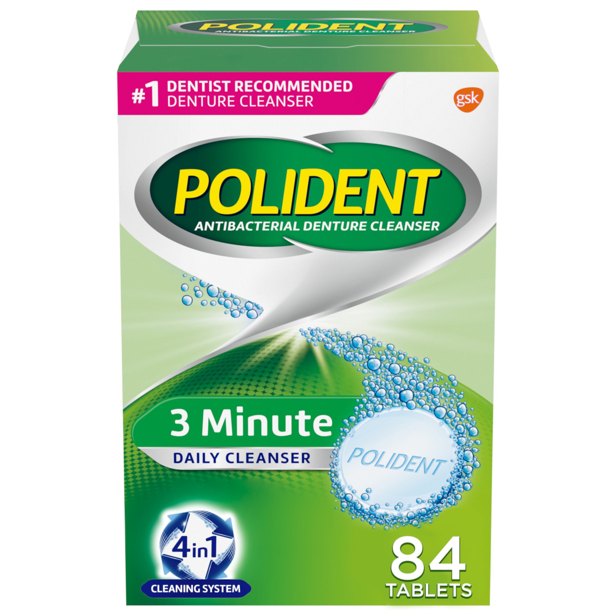 Polident 3 Minute Denture Cleanser Tablets - 84 Count, for Adults Polident