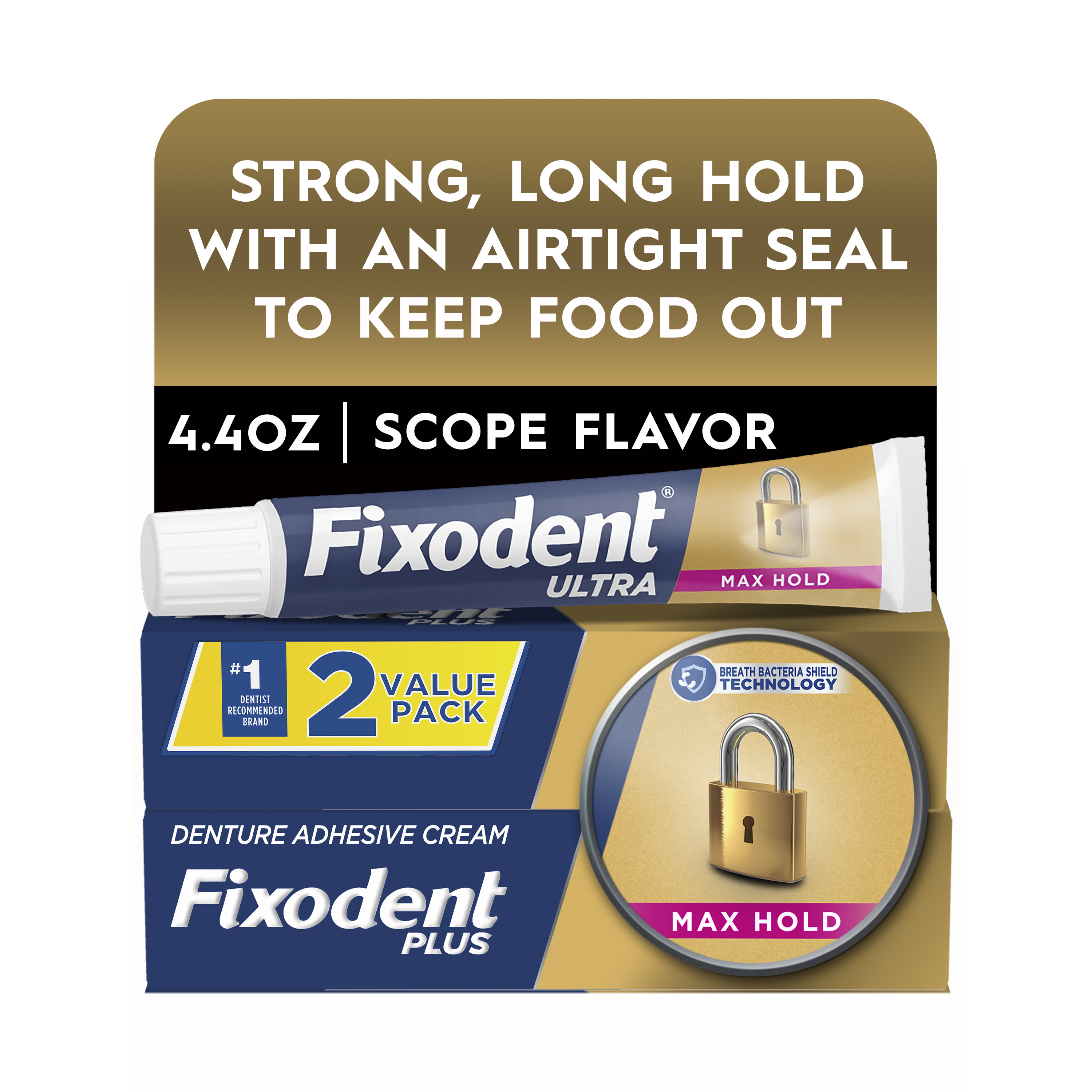 Fixodent Ultra Max Hold Secure Denture Adhesive 2.2oz, Twin Pack Fixodent