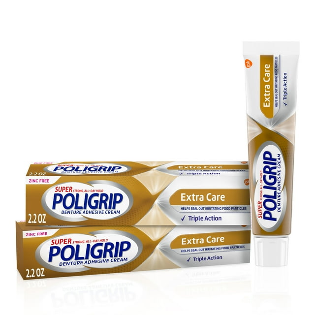 Super Poligrip Original Denture and Partials Adhesive Cream, 2.2 Oz, 2 Pack, for Adults Super Poligrip