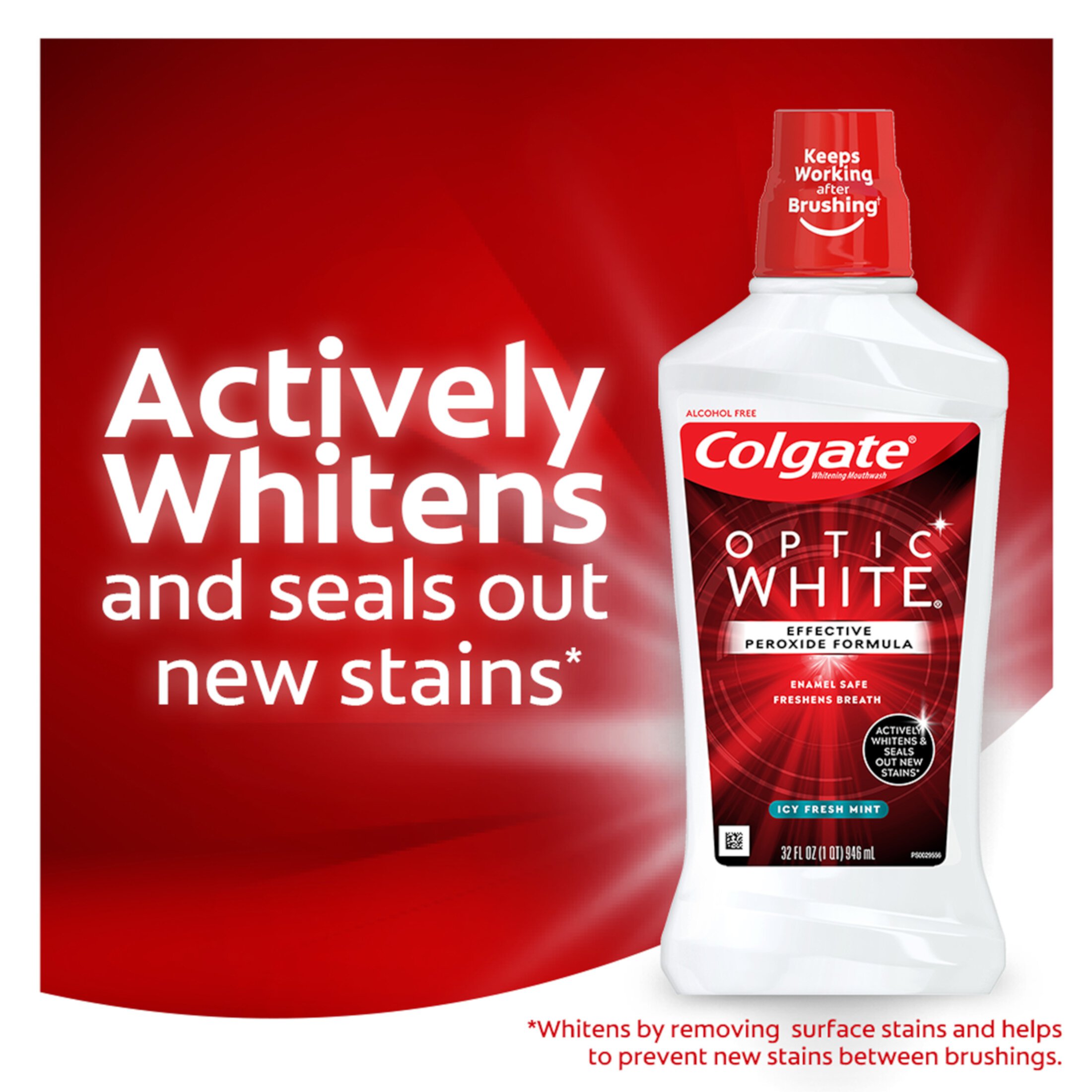 Colgate Optic White Whitening Mouthwash, 2% Hydrogen Peroxide, Fresh Mint - 946 mL, 32 fl.oz. (3 Pack) Visit the Colgate Store