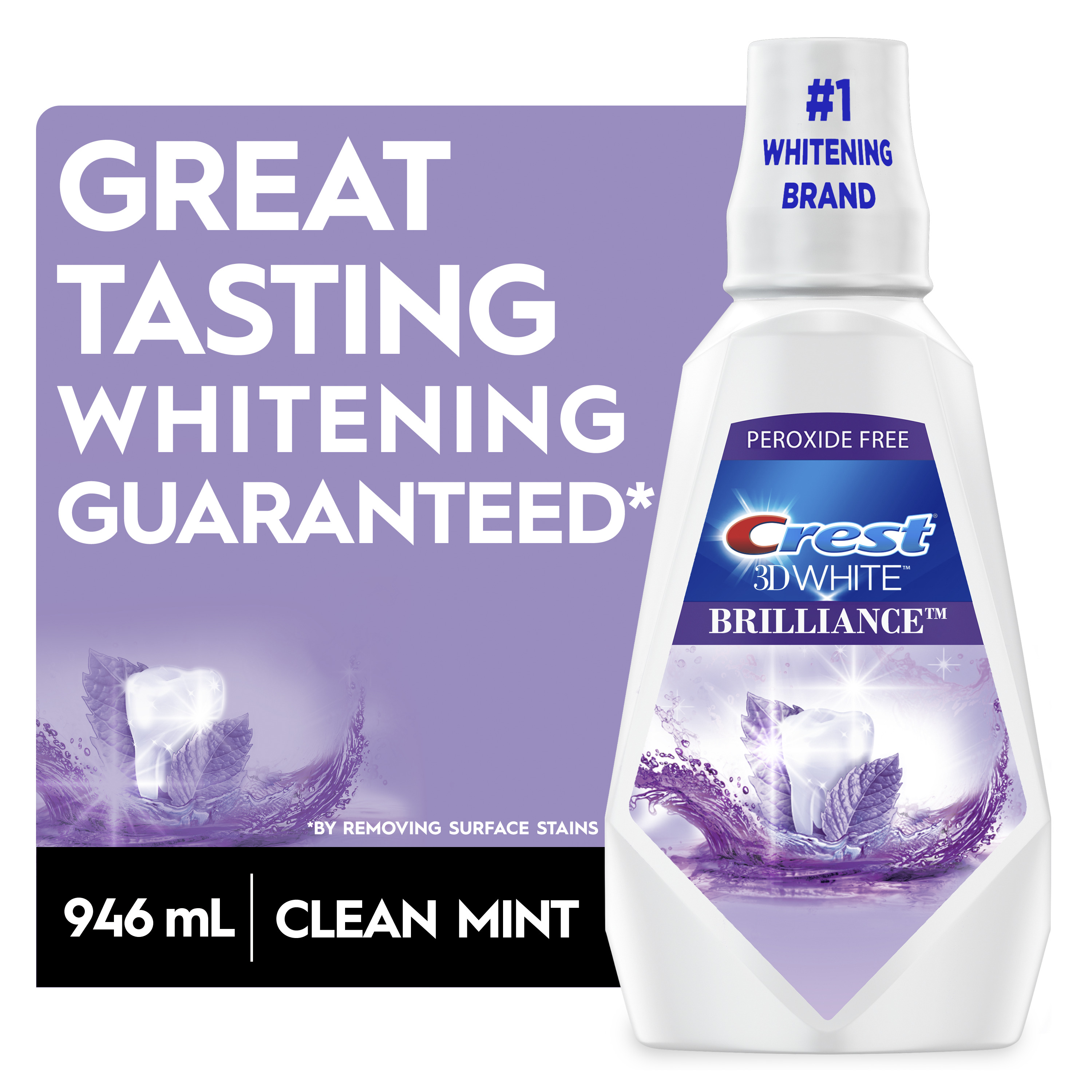 Crest 3D White Brilliance Alcohol Free Whitening Mouthwash, Clean Mint, 33.8 fl oz Crest