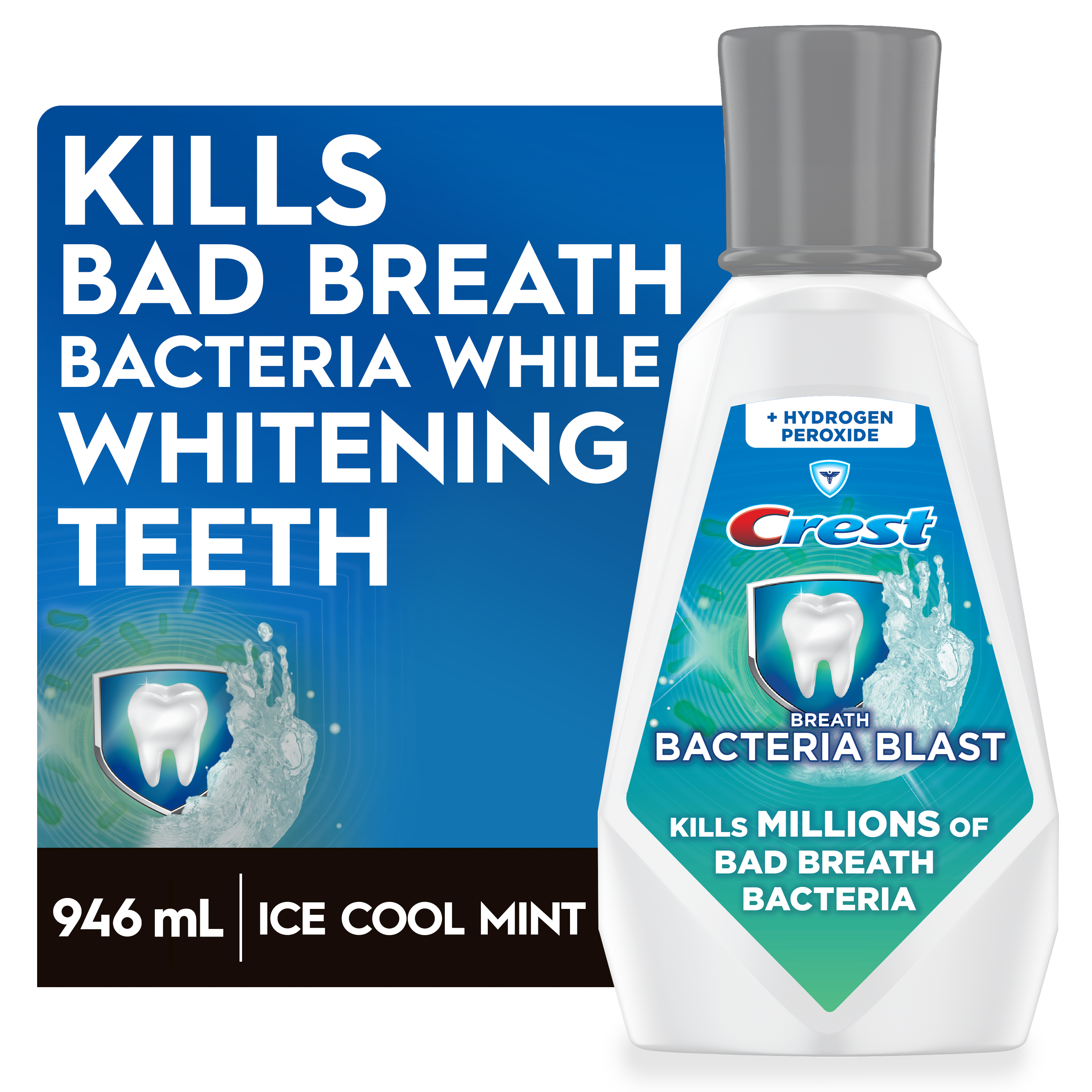 Crest Breath Bacteria Blast Mouthwash, Mint, 33.8 fl oz Crest