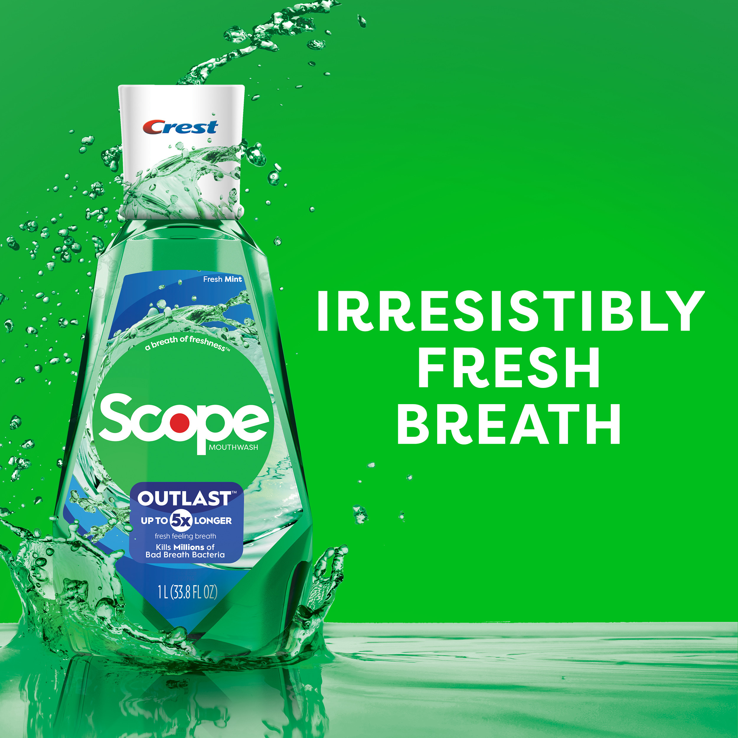 Crest Scope Outlast Mouthwash, Fresh Mint, 1L, Pack of 2 Crest