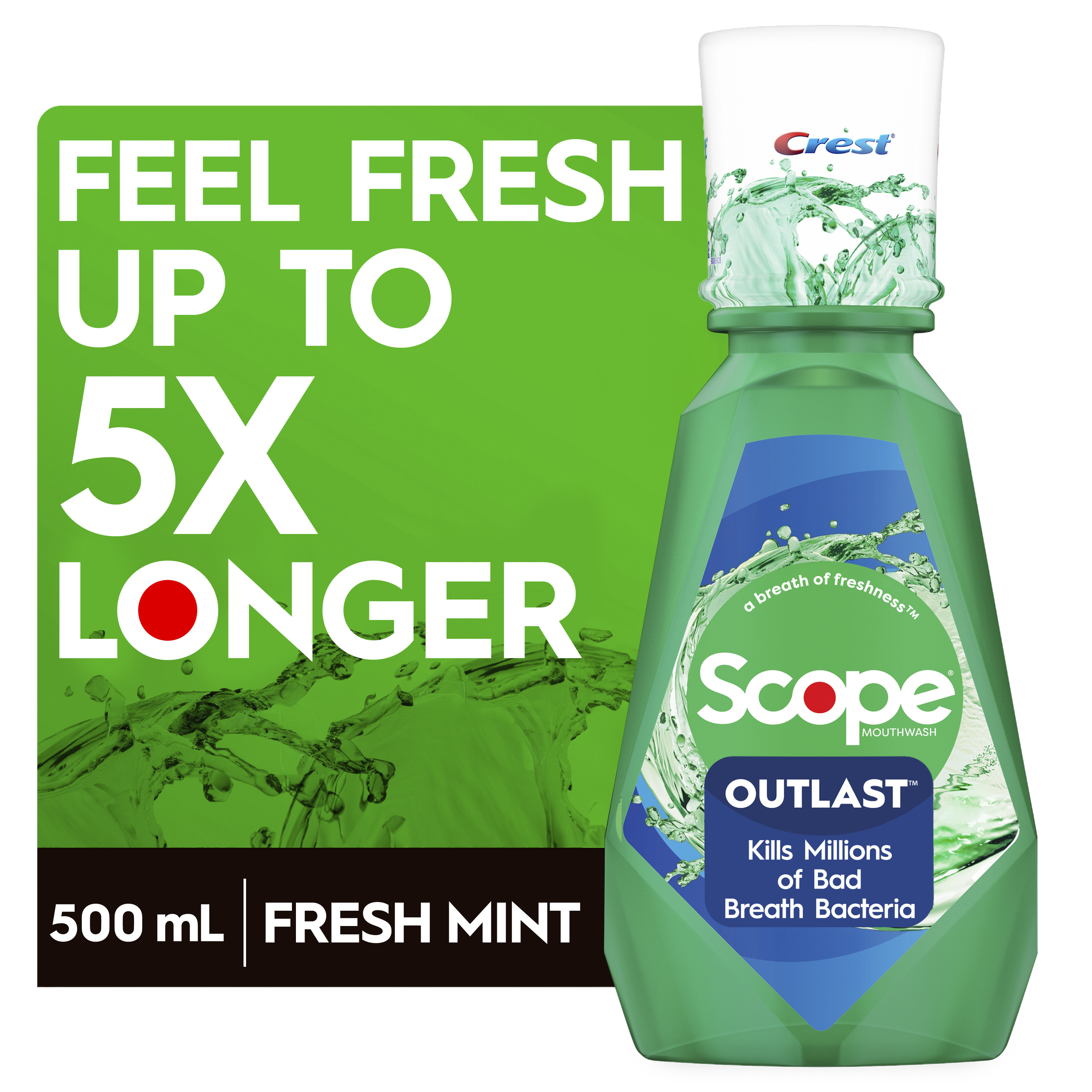 Crest Scope Outlast Mouthwash, Fresh Mint, 500mL Crest