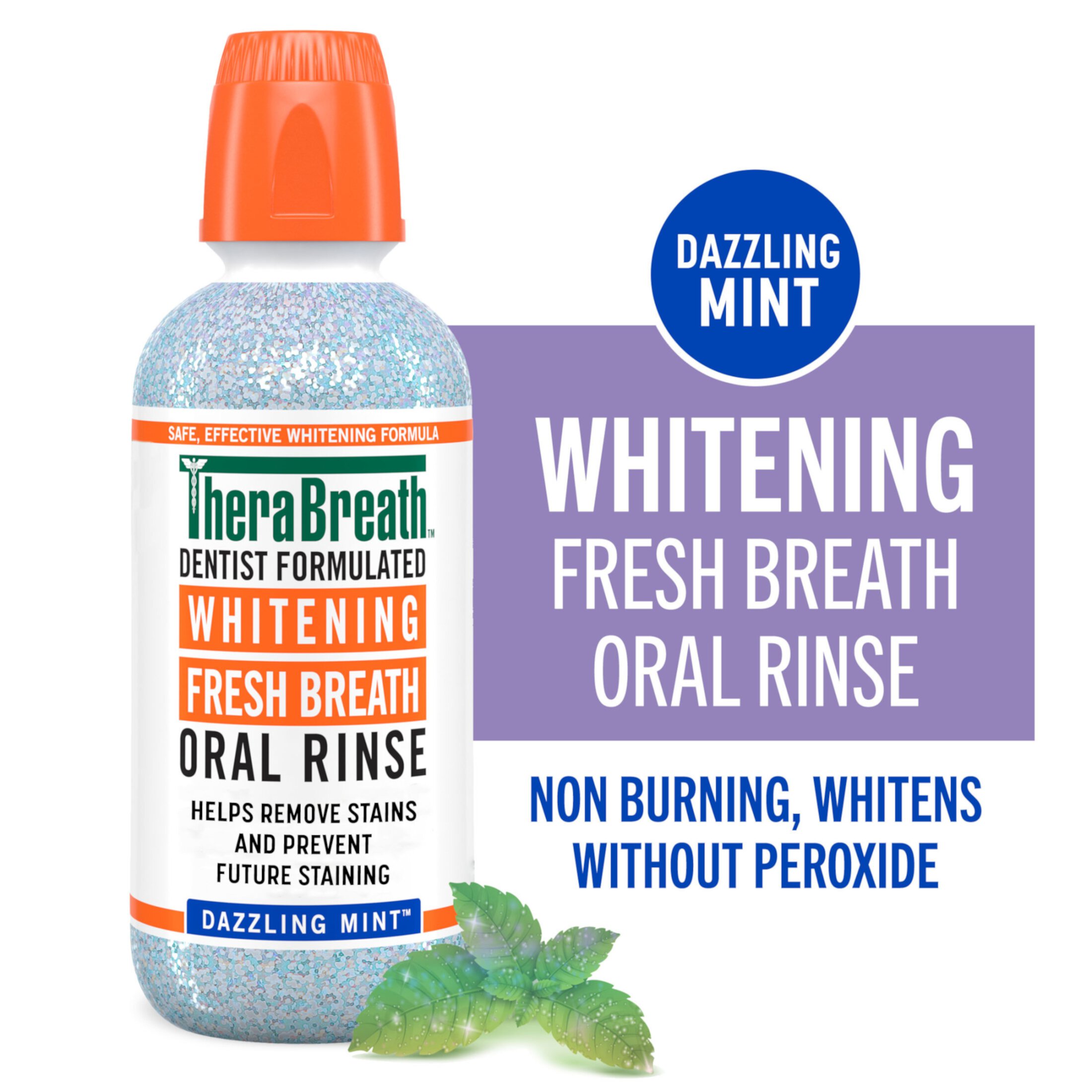 TheraBreath Whitening Alcohol-Free Mouthwash, Fresh Breath Mouthrinse, Dazzling Mint, 16 fl oz TheraBreath