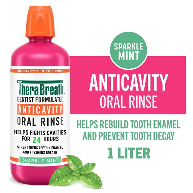 TheraBreath Anticavity Fluoride Mouthwash, Sparkle Mint, Dentist Formulated,  1 Liter TheraBreath