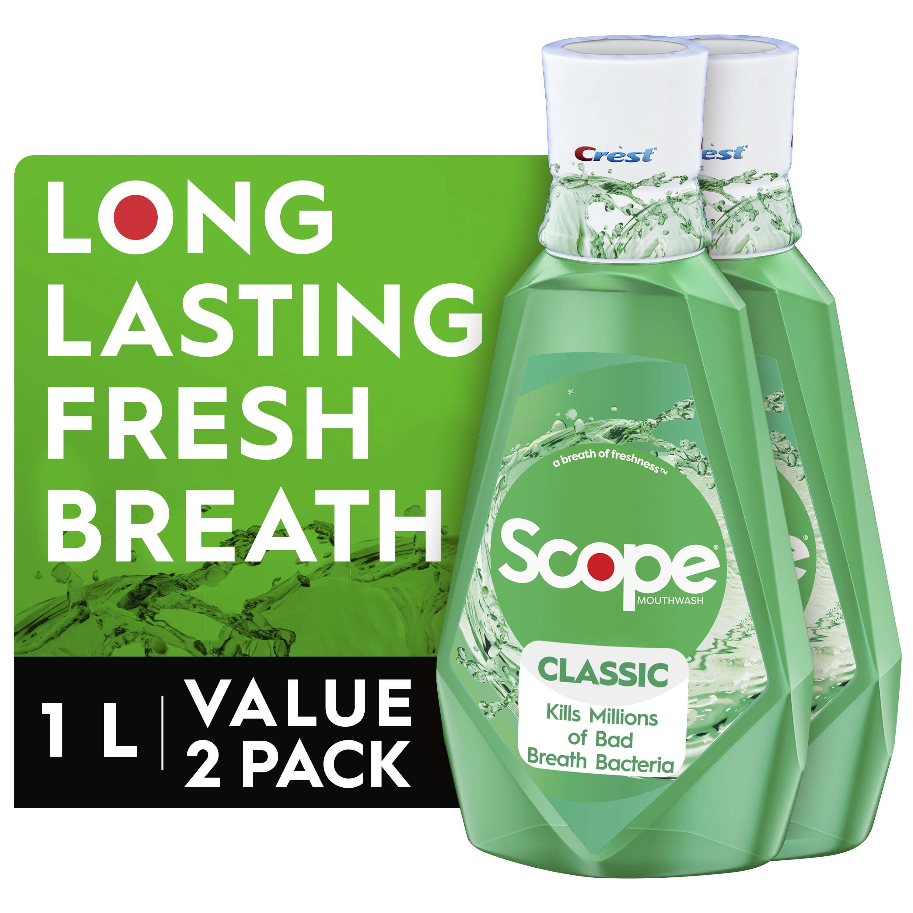 Crest Scope Classic Mouthwash, Original Mint, 2X1L Crest