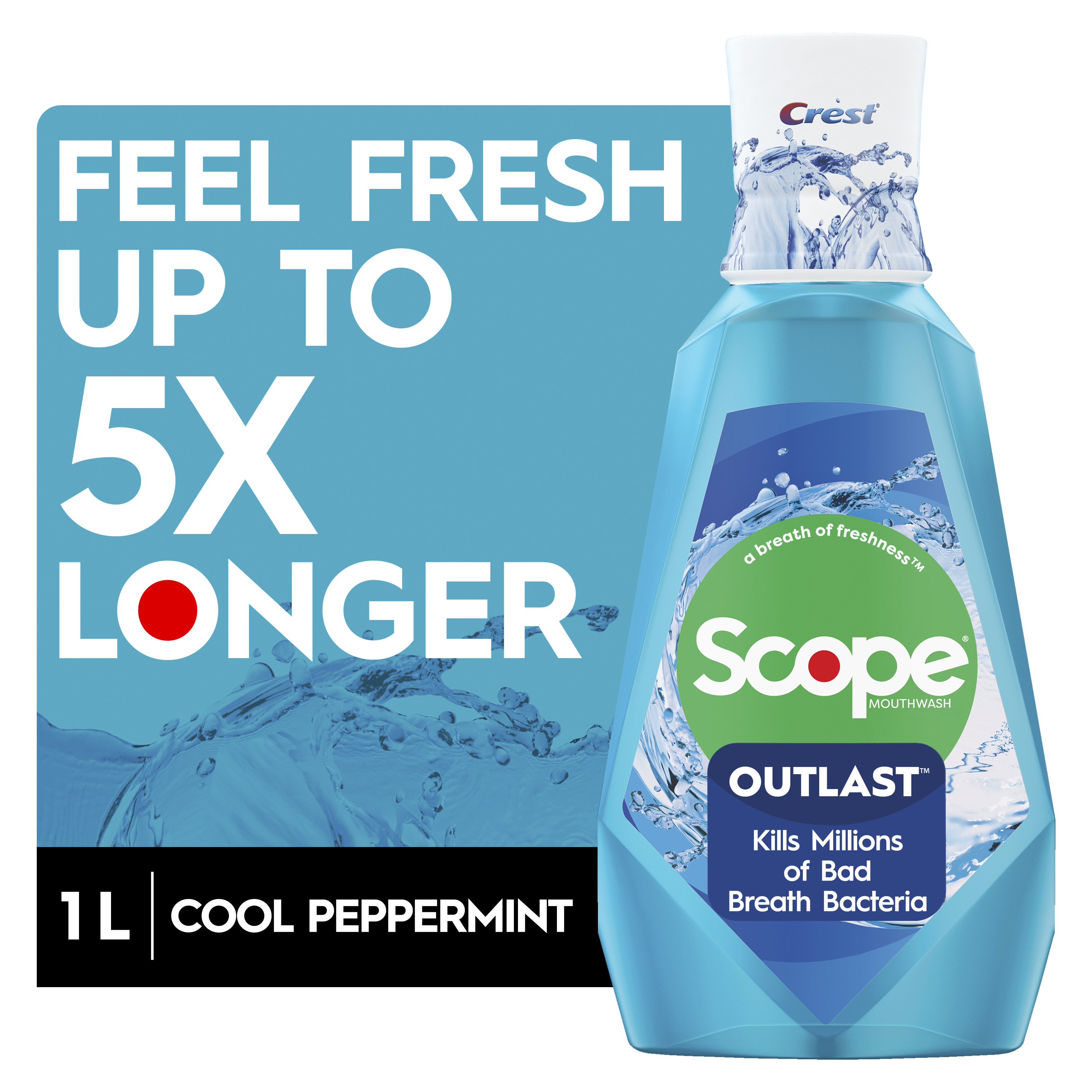 Crest Scope Outlast Mouthwash, Cool Peppermint, 1L Crest