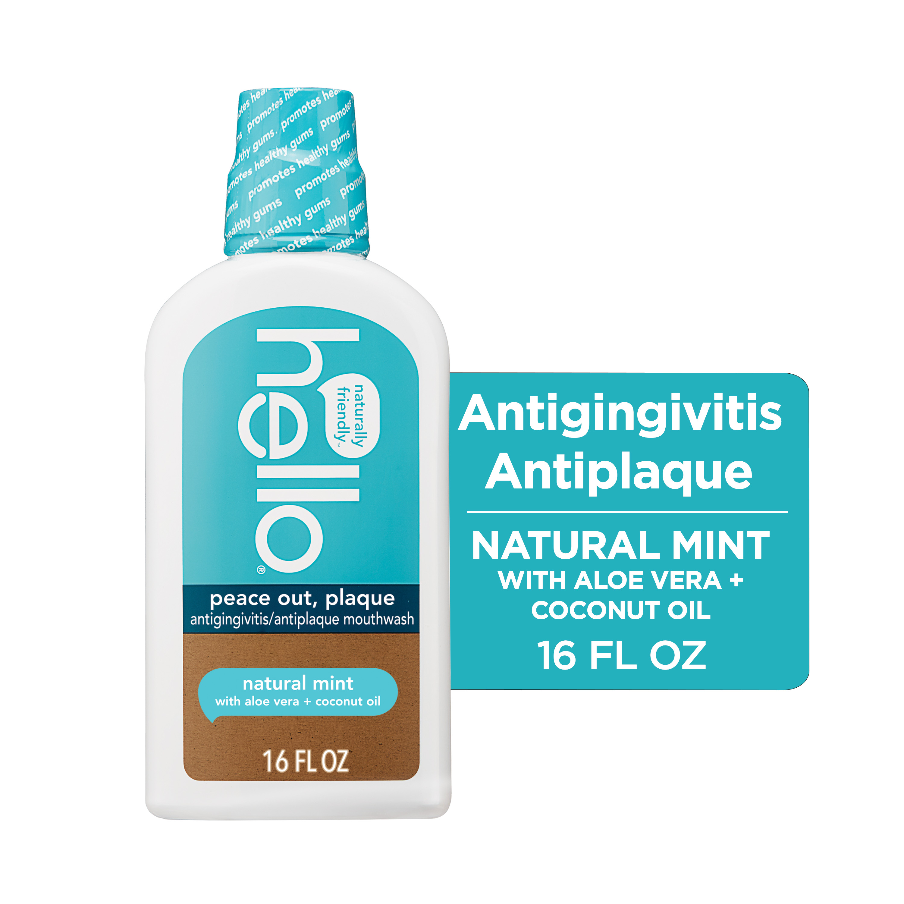 hello Peace Out Plaque Antigingivitis Mouthwash Rinse, Clean Mint, Vegan & SLS Free 16 oz Hello