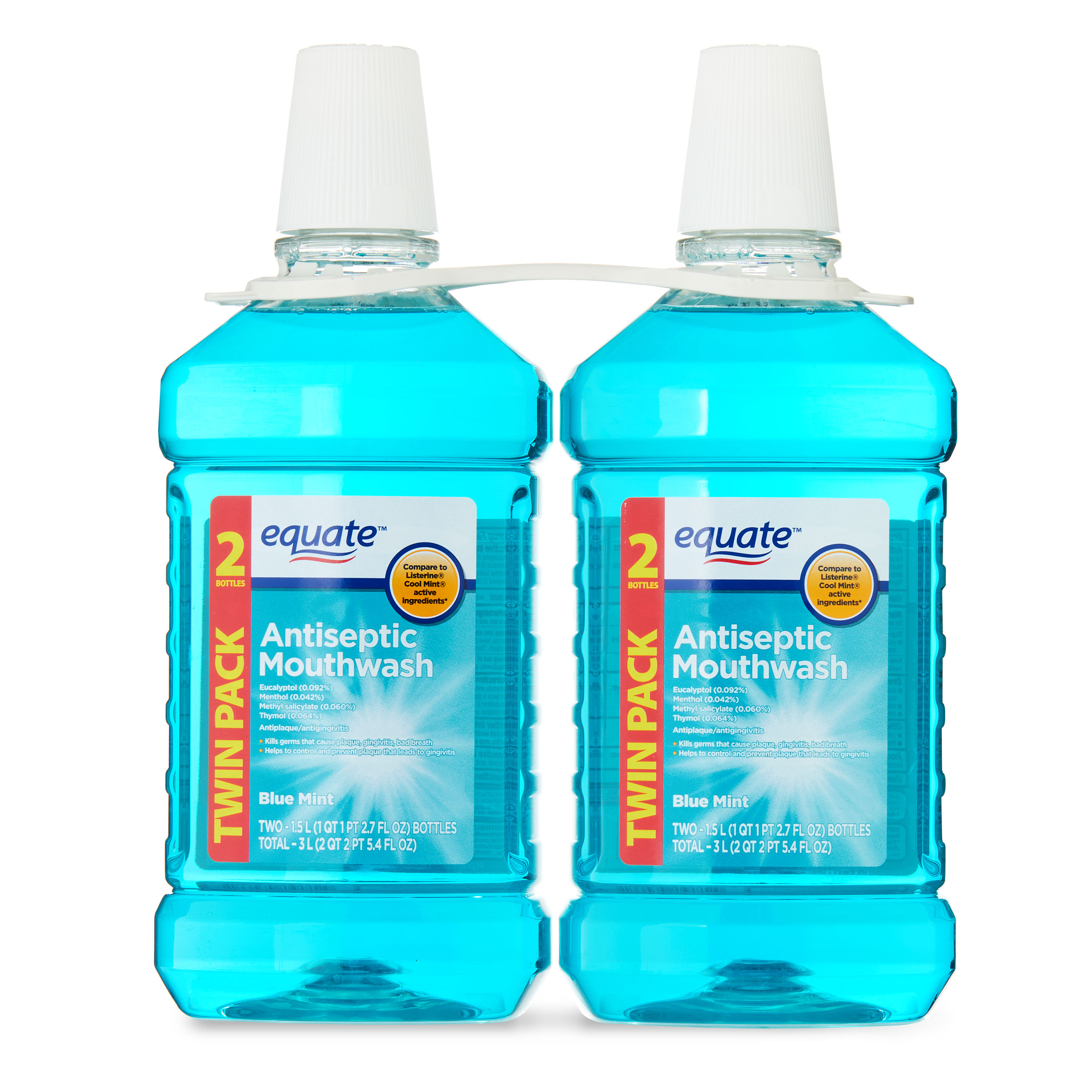 Equate Antiseptic Mouthwash, Blue Mint, Twinpack, 2 Bottles, 2 x 1.5 Liters (50.7 fl oz) Equate