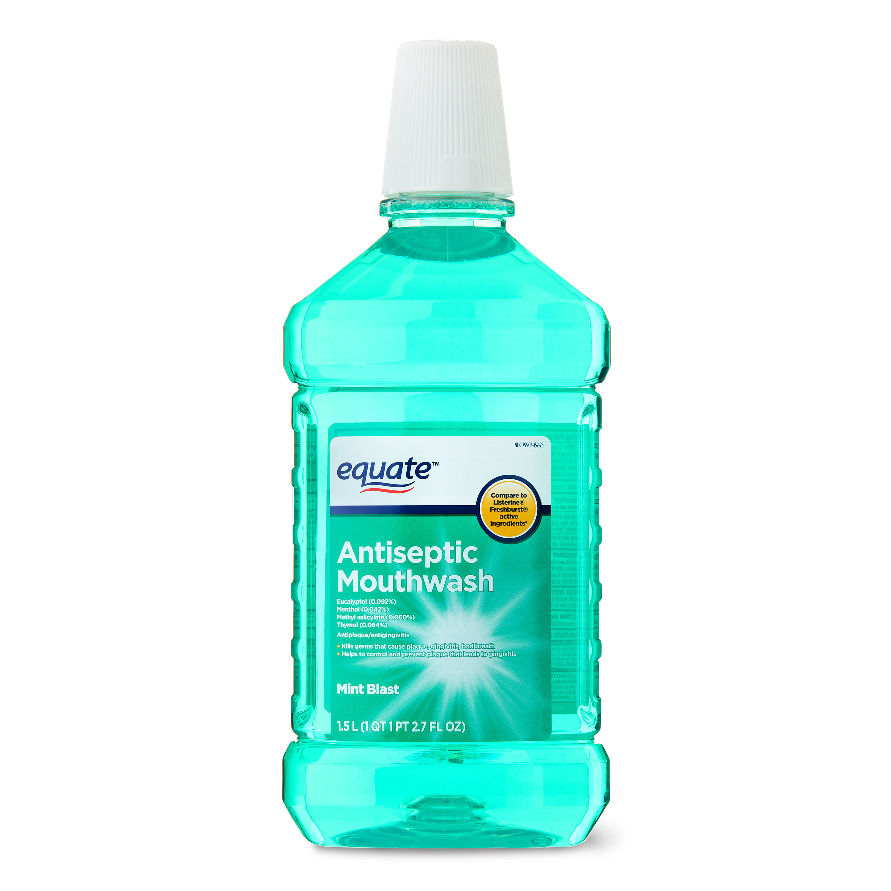 Equate Antiseptic Mouthwash, Mint Blast, 1.5 Liters, 50.7 fl oz Equate