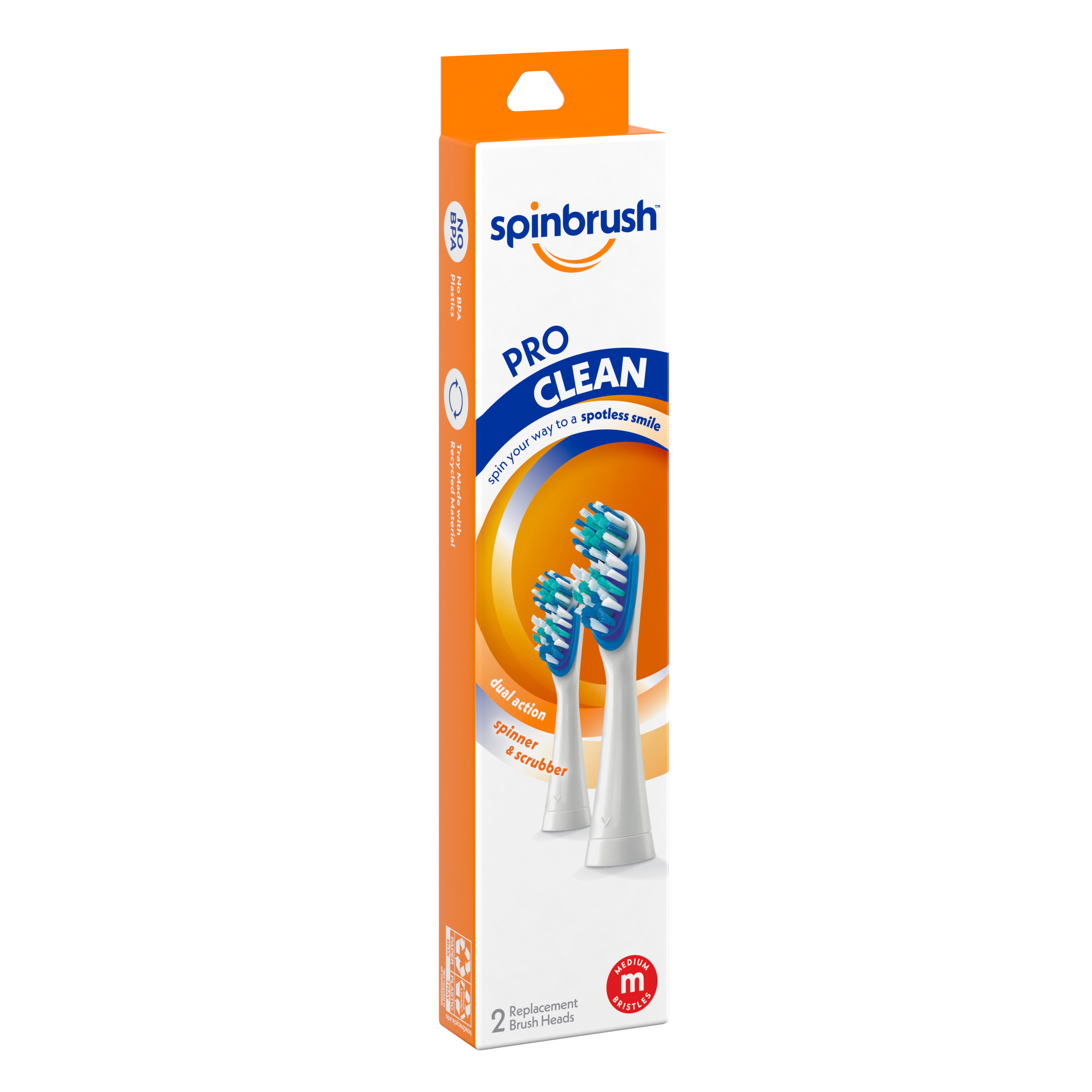 (6 pack) Spinbrush PRO CLEAN Refill, Medium Bristles, Includes 2 Replacement Heads for Battery Powered Toothbrushes Visit the Spinbrush Store