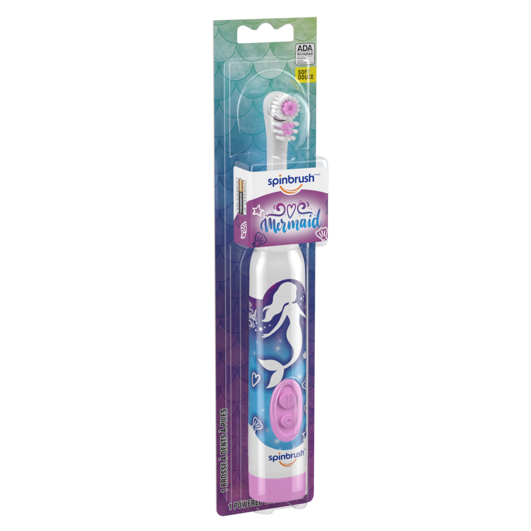 Mermaid Spinbrush Kids Electric Toothbrush, Battery-Powered, Soft Bristles, Ages 3+ Spinbrush