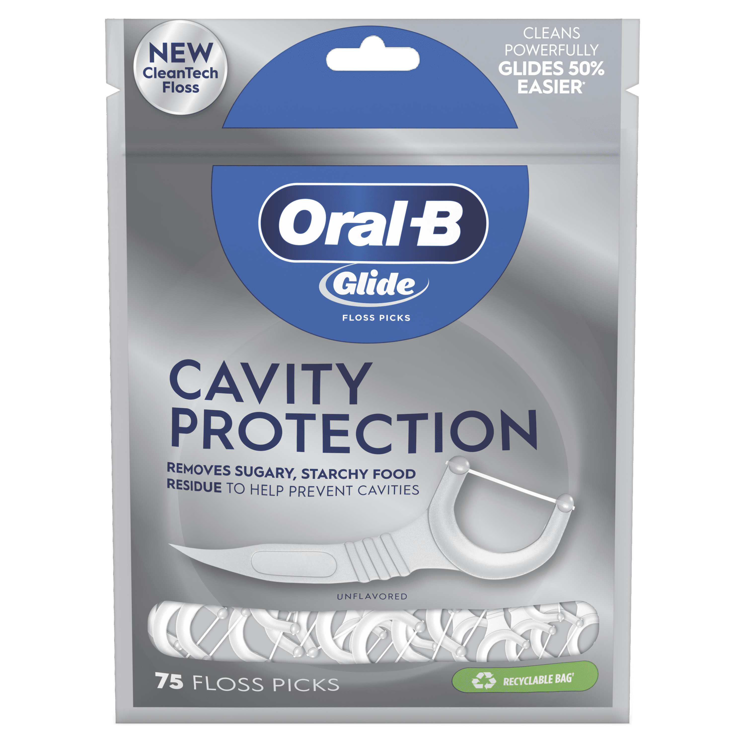 Oral-B Glide Cavity Protection Dental Floss Picks, Helps Prevent Cavities, 75 Count Oral-B